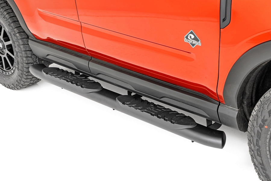 2021-2023 Ford Bronco Sport Rough Country Oval Nerf Steps - Black Side Steps for Off-Road Protection & Easy Entry | Perfect for Adventure & Daily Driving