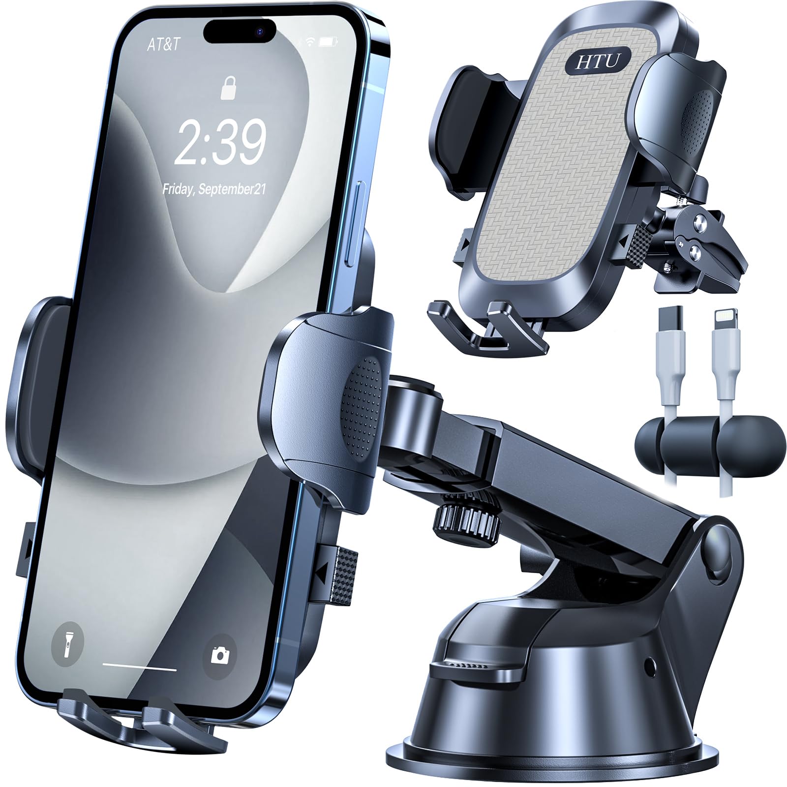 True Military-Grade Car Phone Mount Holder - Ultra Strong Suction Cup & Secure Clip - Universal Dashboard Windshield Air Vent Phone Stand for iPhone 15 14 13 Pro Max Samsung Galaxy - Perfect for Road Trips & Daily Commuting (Grey)