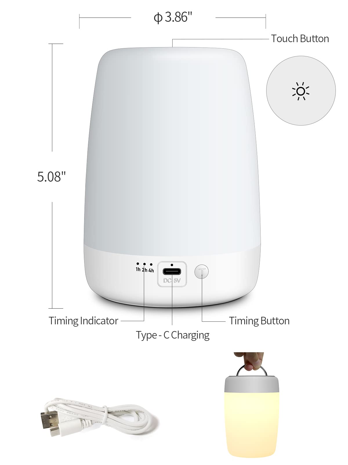 Rechargeable Baby Night Light for Kids Nursery - Portable Touch Night Lamp with 3 Timers & 200H Battery Life - Soft Warm Light for Breastfeeding, Newborn Care, Bedroom, Nursery & Travel Use