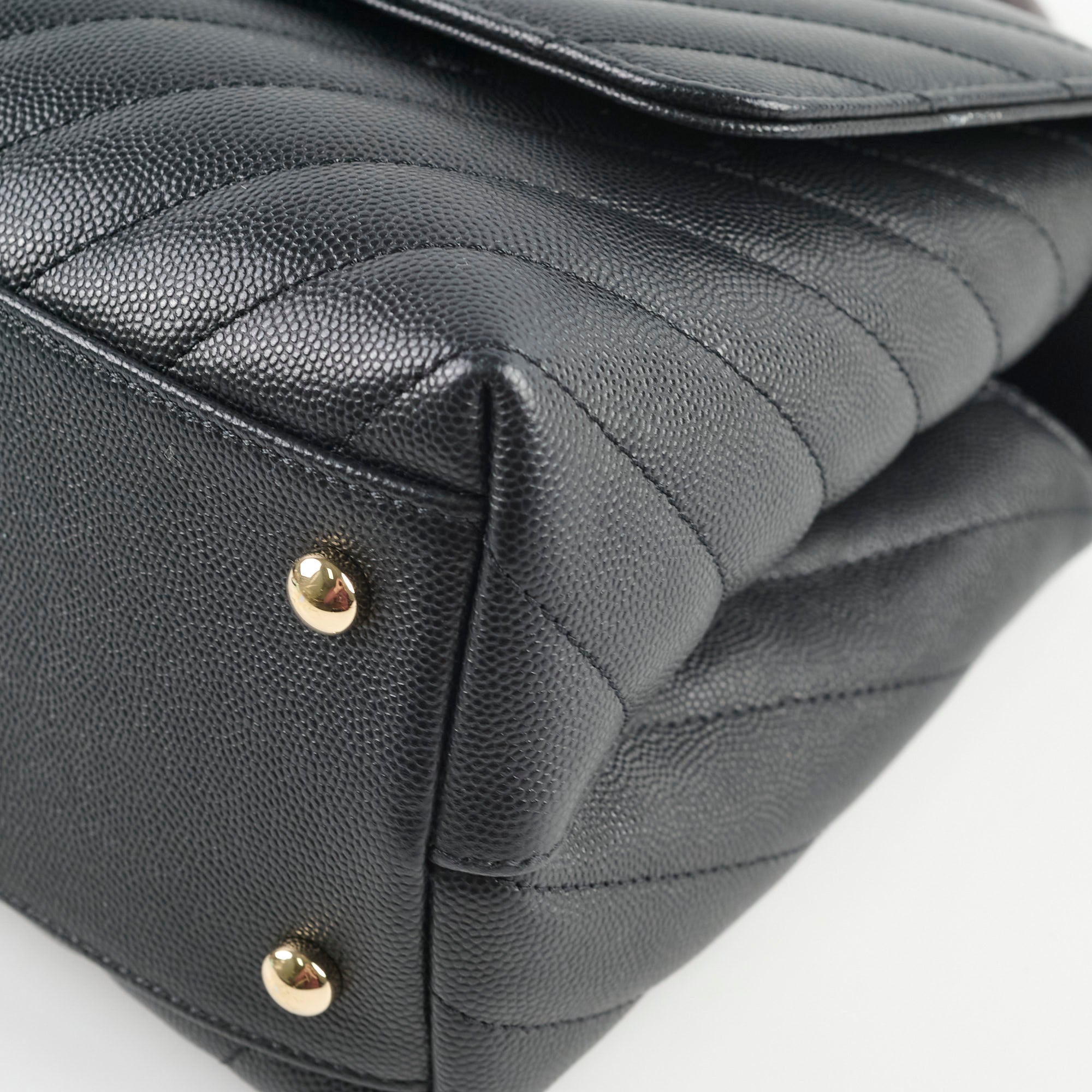 Chanel Medium Coco Handle Bag - Black Chevron Leather with Lizard Top Handle | Luxury Designer Handbag for Women, Perfect for Work, Parties & Special Occasions