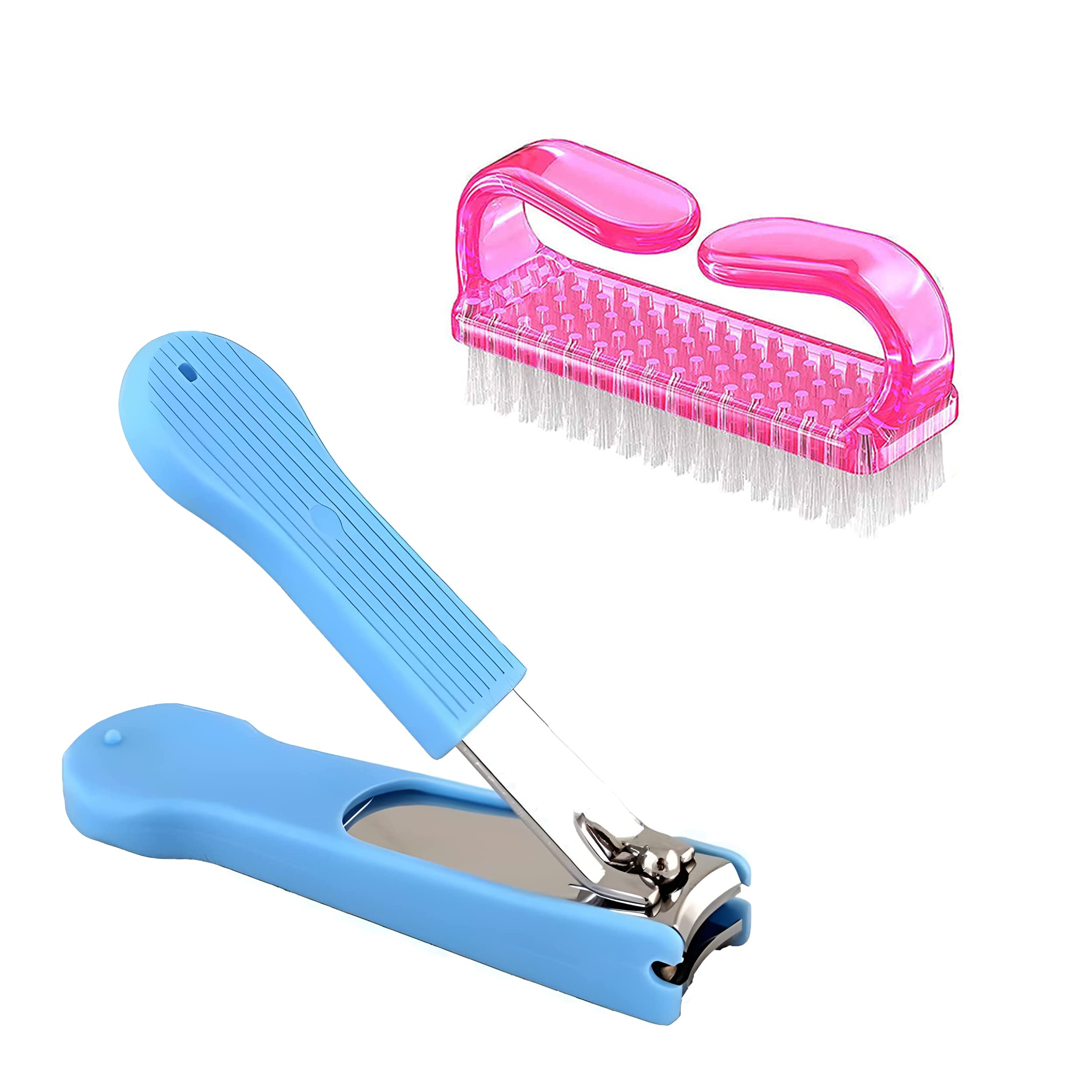Premium Stainless Steel Nail Clipper Set with Nail Brush - Toenail & Fingernail Clippers with Plastic Guard, Manicure Pedicure Tools for Home Travel Grooming Kit (1 Clipper + 1 Cleaning Brush) - Perfect for Daily Nail Care, Salon Professionals & Travel Essentials