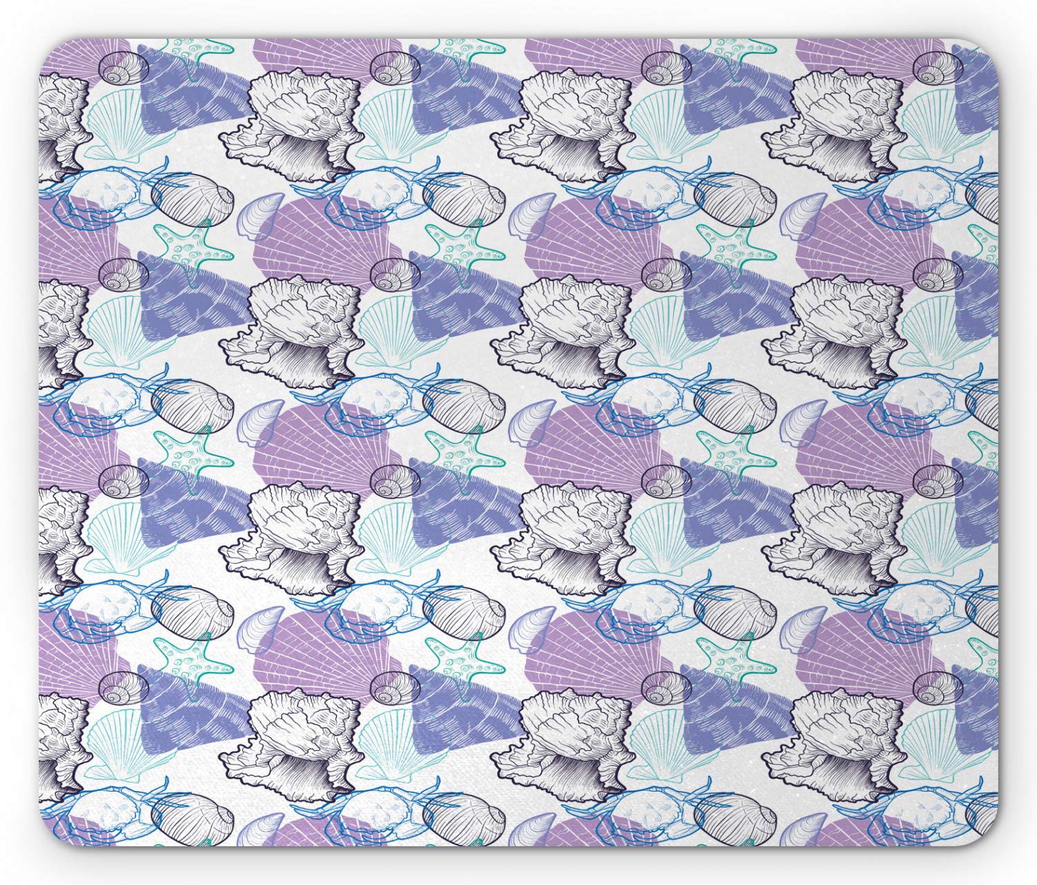 Ambesonne Nautical Mouse Pad with Sea Shells, Mussels, Crabs & Starfish Art - Non-Slip Rubber Mousepad for Office & Gaming - Standard Size White & Multicolor Computer Accessory for Home & Work