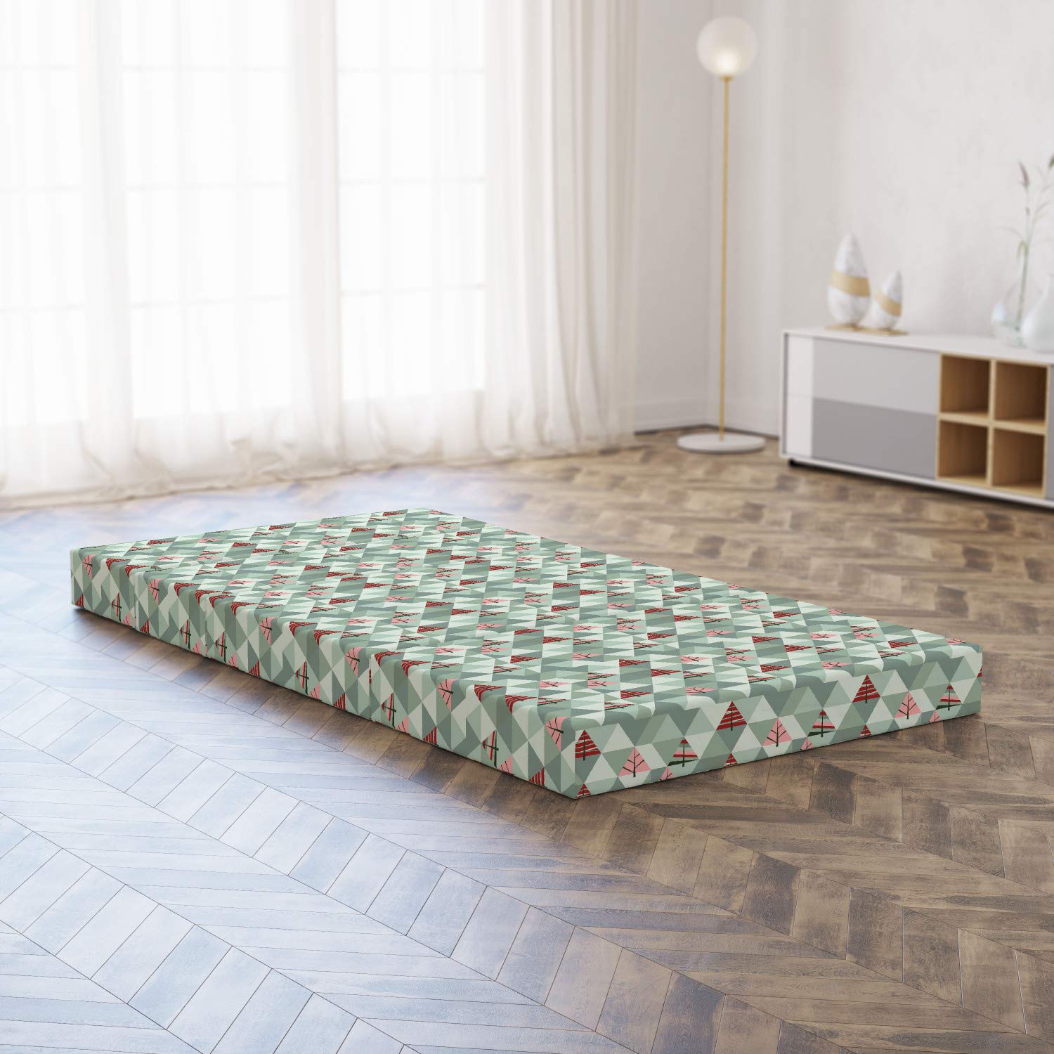 Ambesonne Tree Foldable Mattress with Geometric Triangle Design, 74.8
