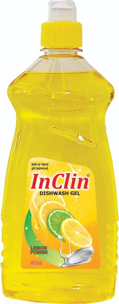 InClin Lemon Scented Liquid Dishwashing Gel - 1L Bottle | Powerful Degreaser for Kitchen, Dishes & Cookware | Eco-Friendly & Gentle on Hands