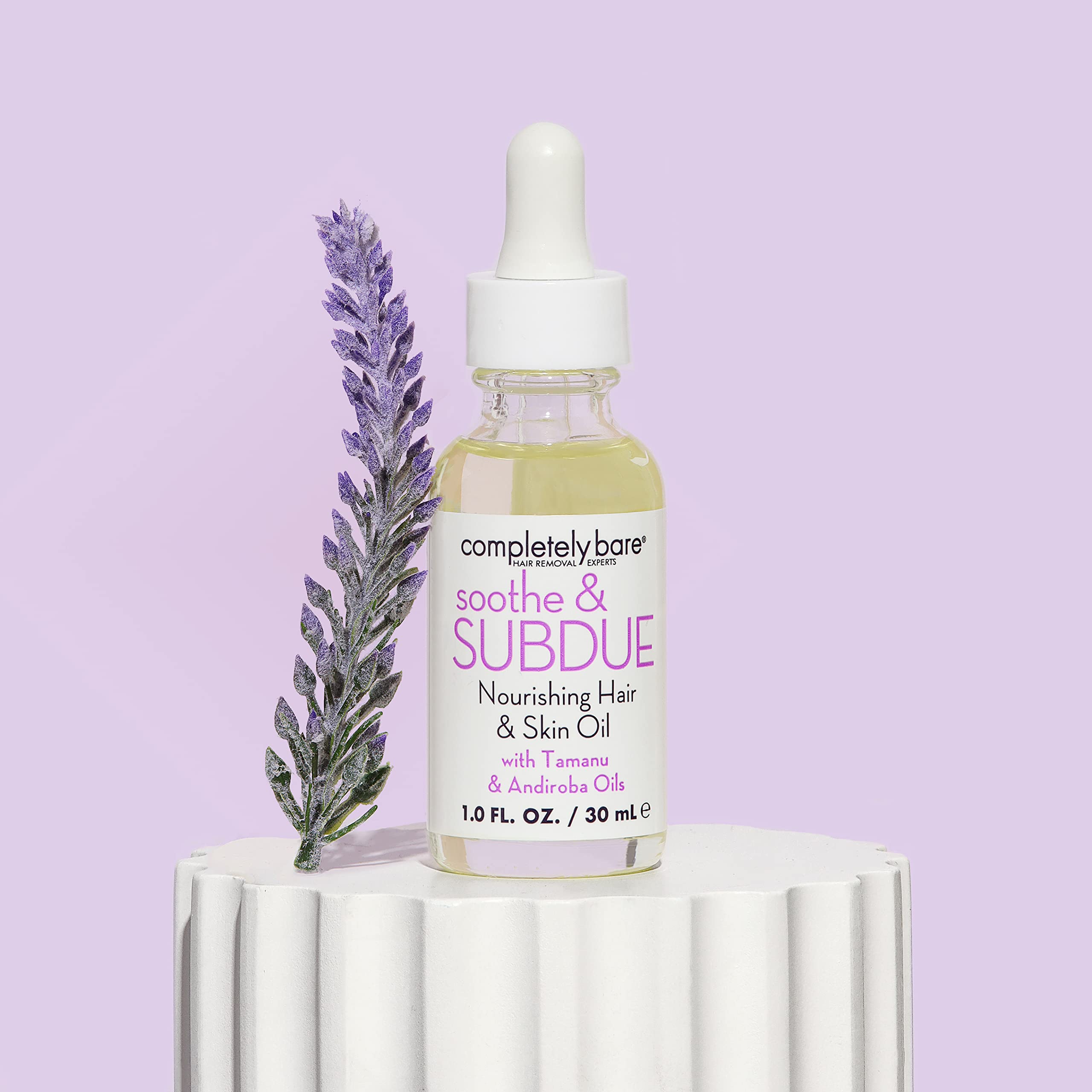 Completely Bare Soothe & Subdue Nourishing Hair & Skin Oil - Reparative Tamanu & Andiroba Oils for Dry Scalp, Split Ends & Sensitive Skin | Natural Moisturizer for Hair Growth & Skin Hydration | Perfect for Daily Use & Post-Hair Removal Care