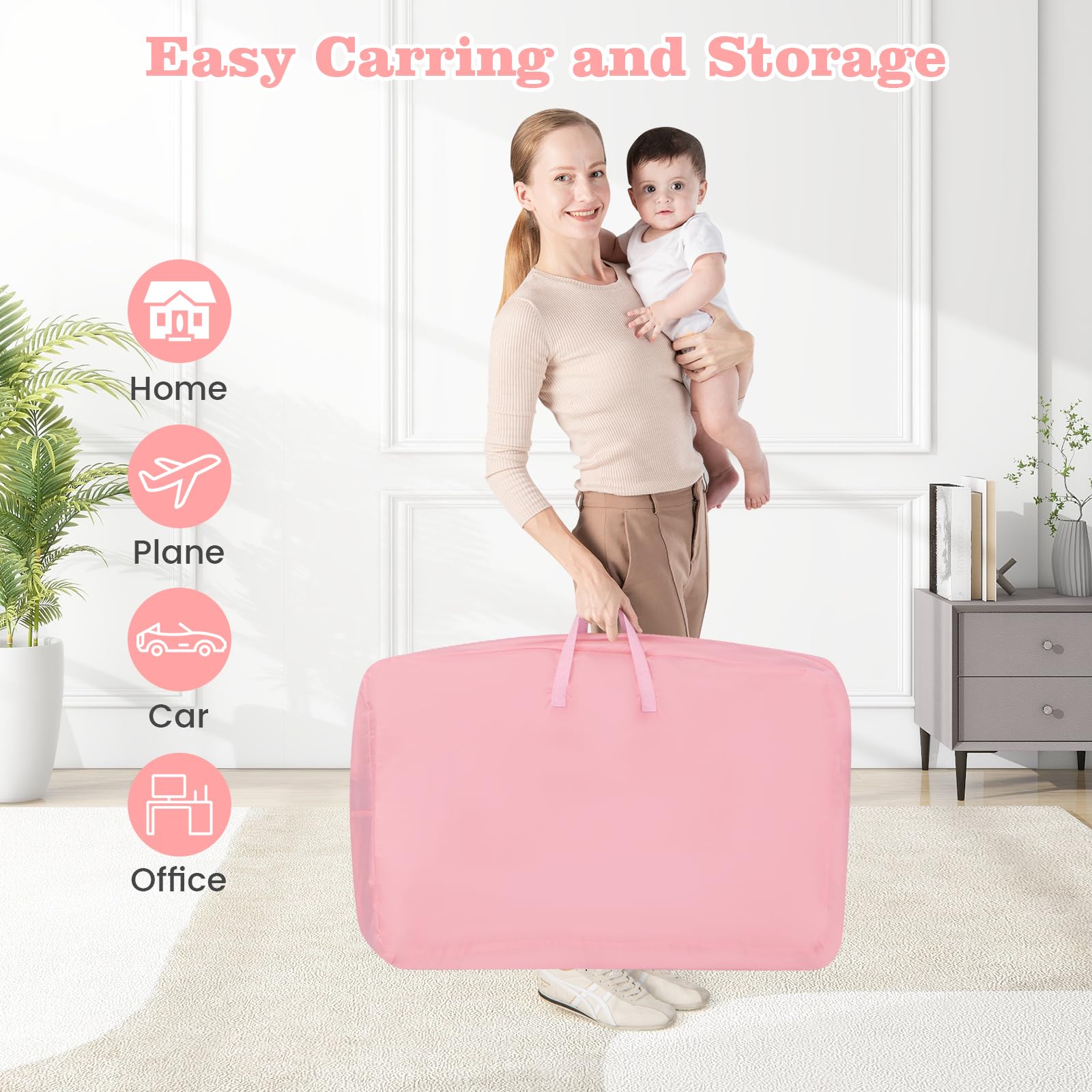 INFANS 3-in-1 Baby Bassinet & Bedside Sleeper with Comfortable Mattress, 6 Adjustable Heights, Wheels, Storage Basket & Travel Bag - Portable Mesh Crib for Newborns & Infants (Pink) | Perfect for Nursery, Bedroom & Travel Use