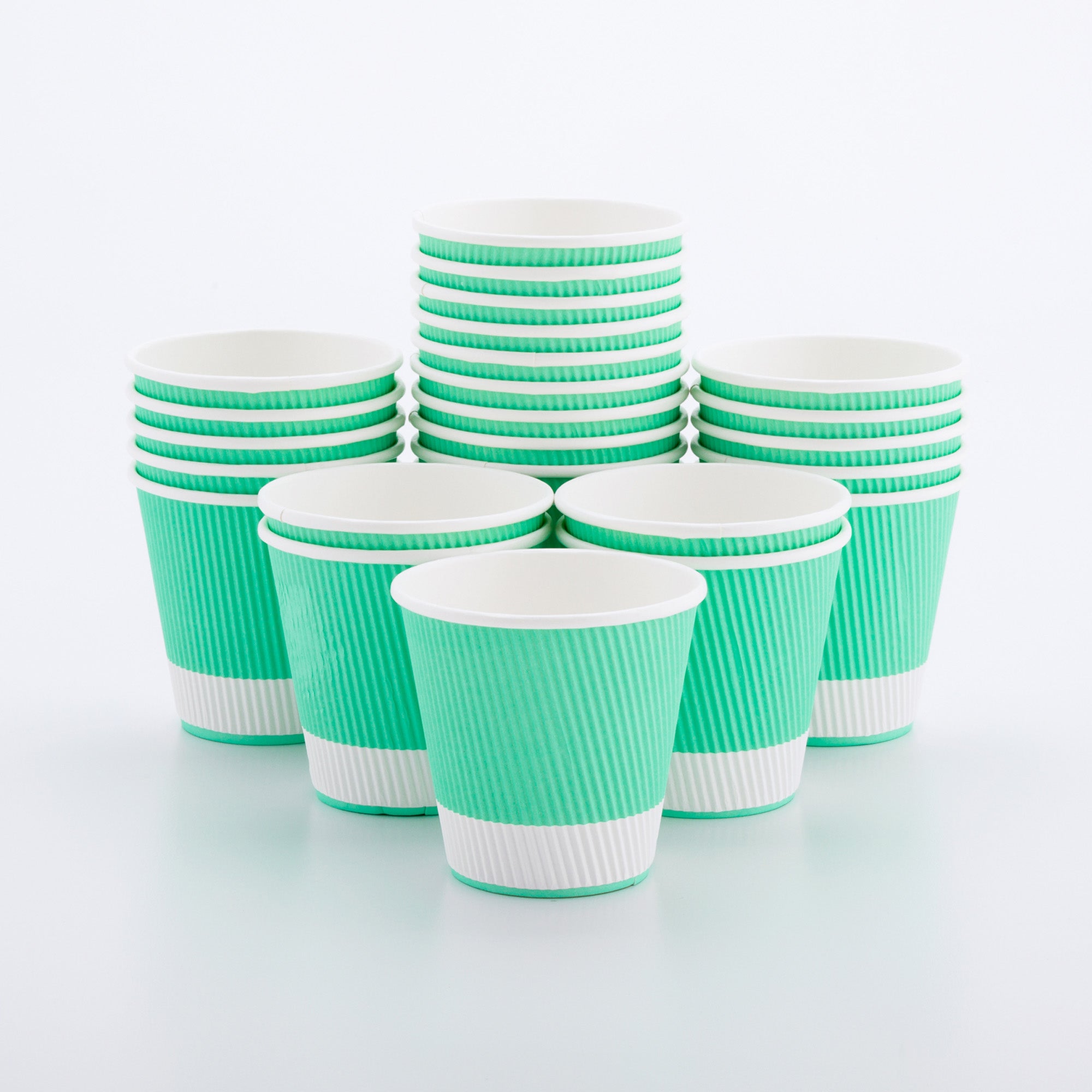 8 oz Light Green Paper Coffee Cups with Ripple Wall - 3.5