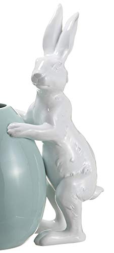 10.25-inch White Polyresin Bunny with Turquoise Egg - House of Silk Flowers - Easter Home Decor, Spring Centerpiece, Gift for Kids & Collectors
