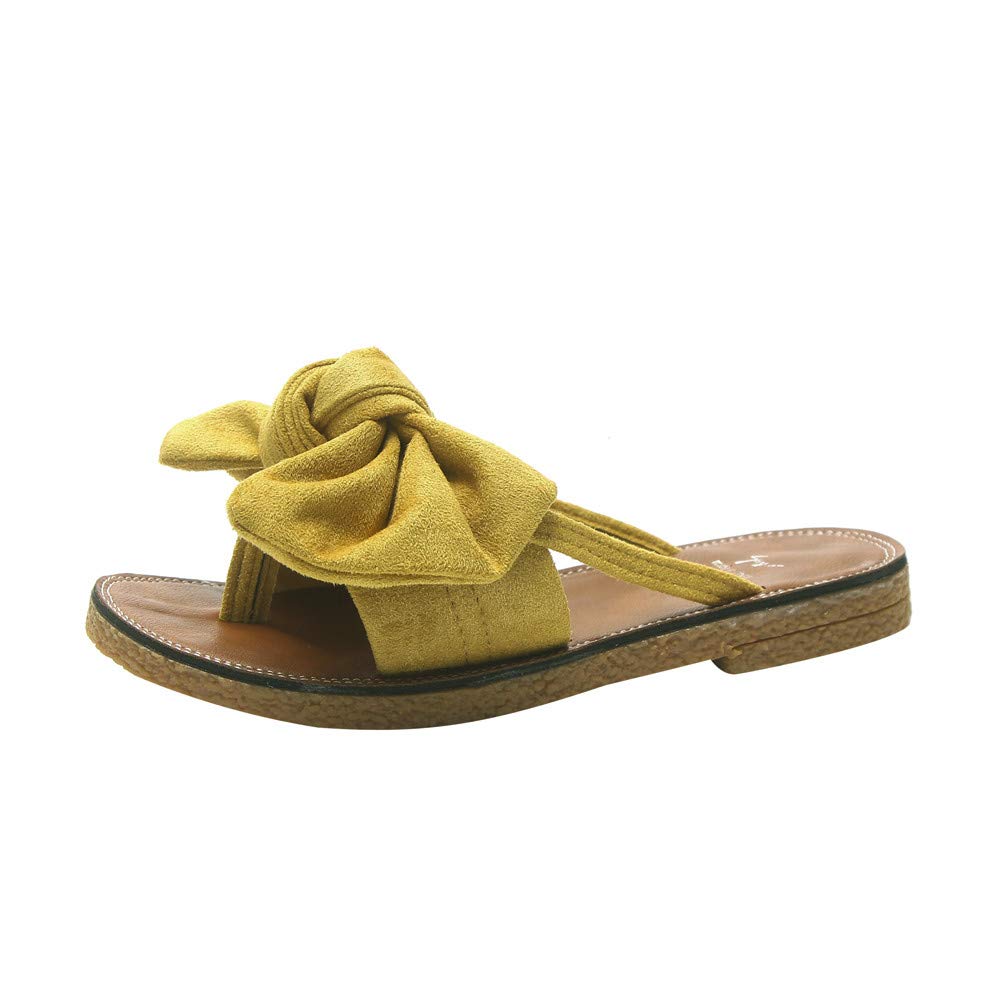 Women's Flat Slide Sandals - Comfortable Cork Sole & Cute Knot Bow Design - Breathable Canvas Summer Sandals for Casual Wear, Beach, and Outdoor Activities