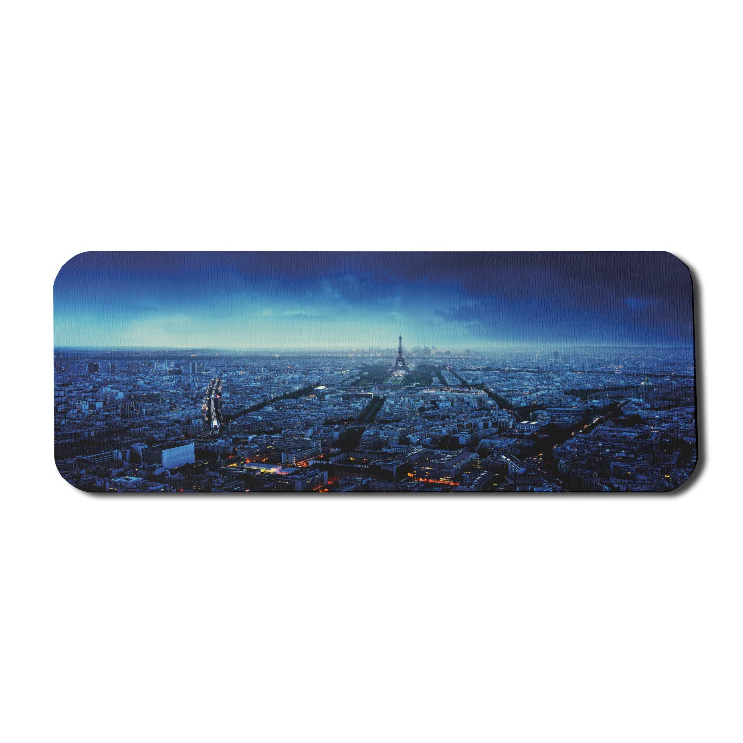 Ambesonne Paris Skyline Mouse Pad - Non-Slip Rubber Gaming Mousepad 31x12 Inches, Navy Blue Cityscape Design for Office & Home Computer Use | Perfect for Travel Enthusiasts & Paris-Themed Workspaces