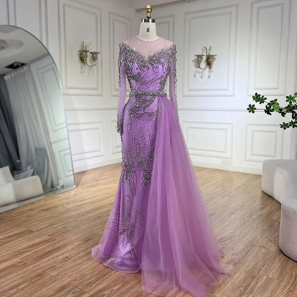 Elegant Purple Mermaid Evening Gown with Beaded Skirt & Lace-Up Detail - Women's Formal Dress for Wedding, Prom, Party & Special Occasions | LA72376