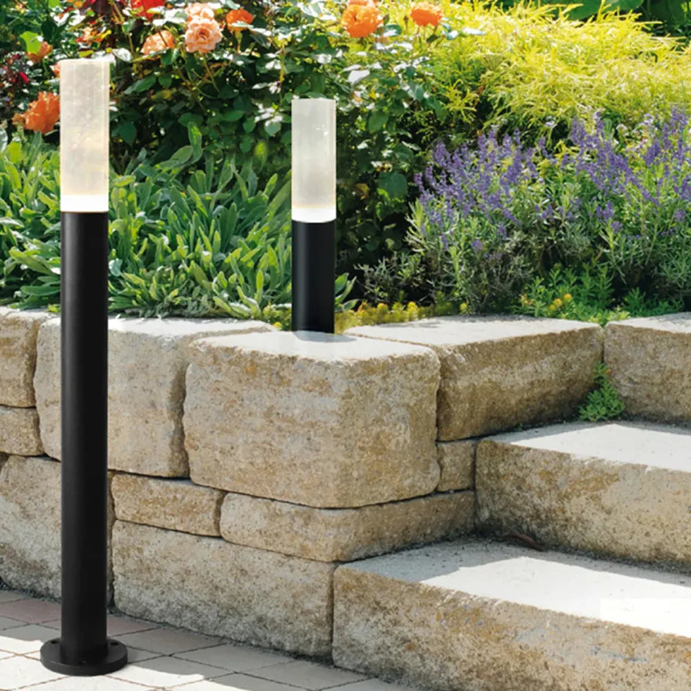 Clear Cylinder Black Outdoor Bollard Lights - Waterproof LED Landscape Lighting for Garden, Pathway, and Driveway