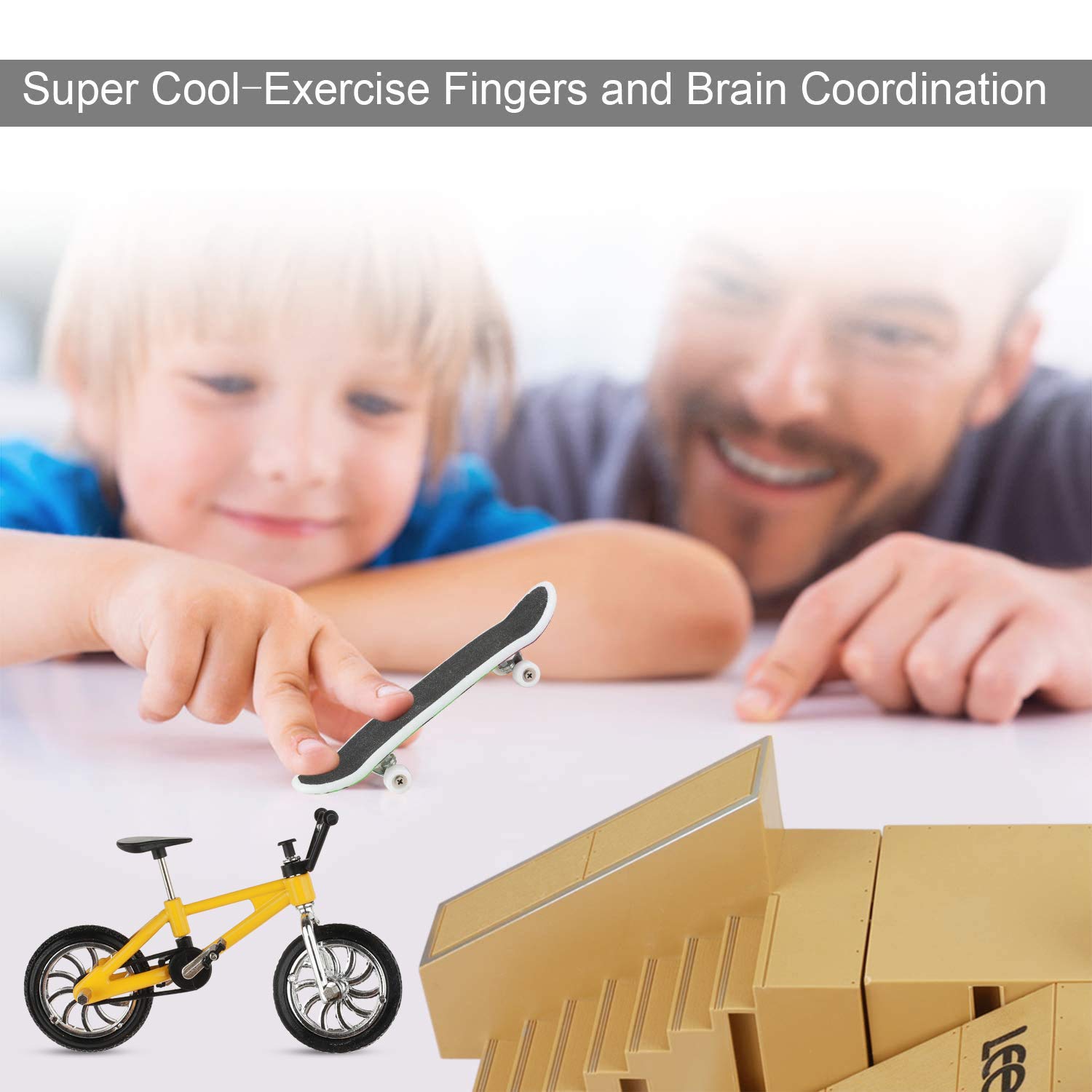 Skate Park Kit with 4 Finger Decks, 2 Finger Bikes, Skates & Scooter - Complete Fingerboard Training Set for Skateboard Tricks & Stunt Practice | Perfect for Indoor Play, Office Stress Relief & Skill Development