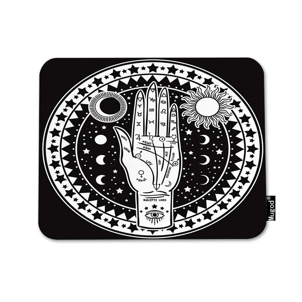 Fortune Teller Hand Mouse Pad with Mystic Symbols - Non-Slip Rubber Base for PC, Laptop, Gaming & Office (9.5x7.9 Inch) - Perfect for Tarot Readers, Wiccan Practitioners & Occult Enthusiasts