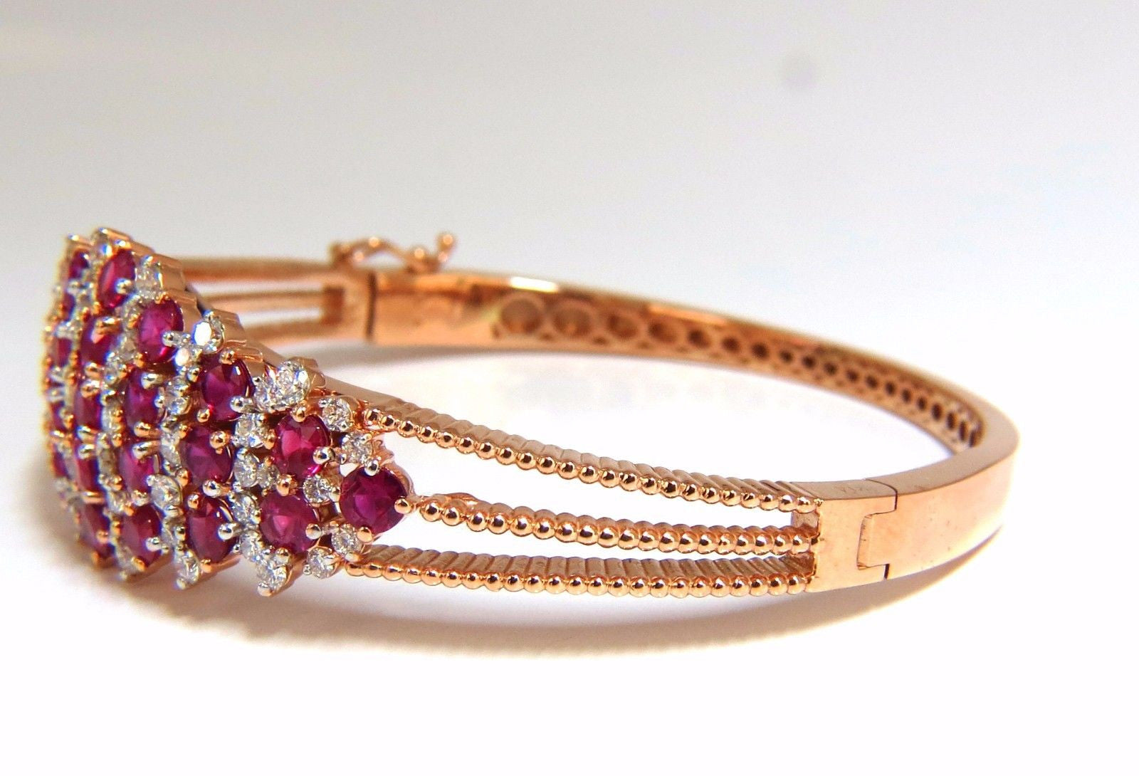 6.16ct Natural Round Cut Ruby & Diamond Bangle Bracelet in 14K Gold - Victorian Style Jewelry for Weddings, Anniversaries & Special Occasions