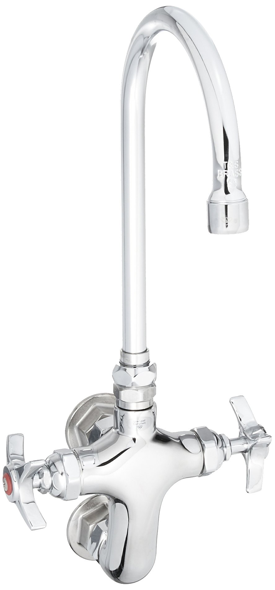 T&S Brass B-0316 Wall Mount Swivel Gooseneck Vertical Double Pantry Faucet with Stream Regulator - Perfect for Kitchen Sink, Bar, Laundry Room & Commercial Use