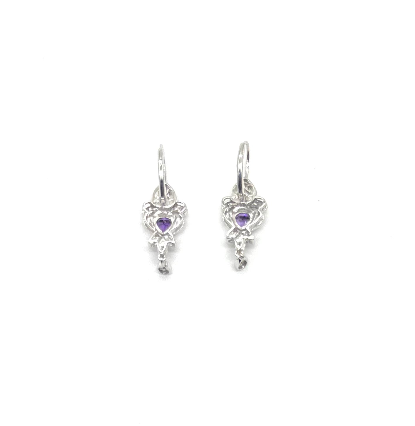 White Gold Heart Shaped Amethyst & Diamond Leverback Earrings for Women | Valentine's Day Gift, Anniversary Jewelry, Wedding Party Accessories