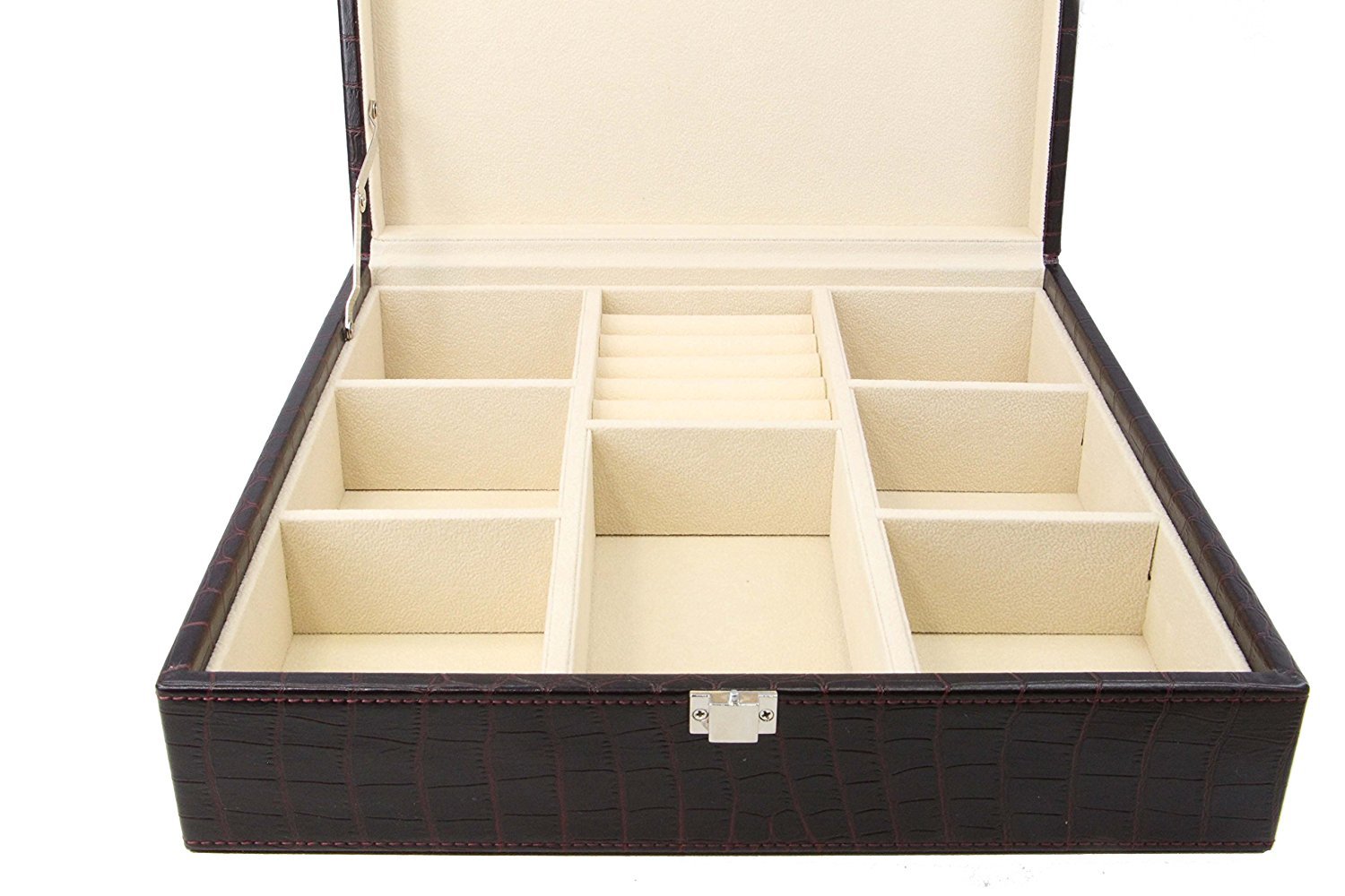 Premium Handcrafted Genuine Crocodile Leather Tie & Cufflink Storage Box for Men - Luxury Seal Brown Organizer for Neckties, Accessories & Gifts - Perfect for Home, Office & Travel Use