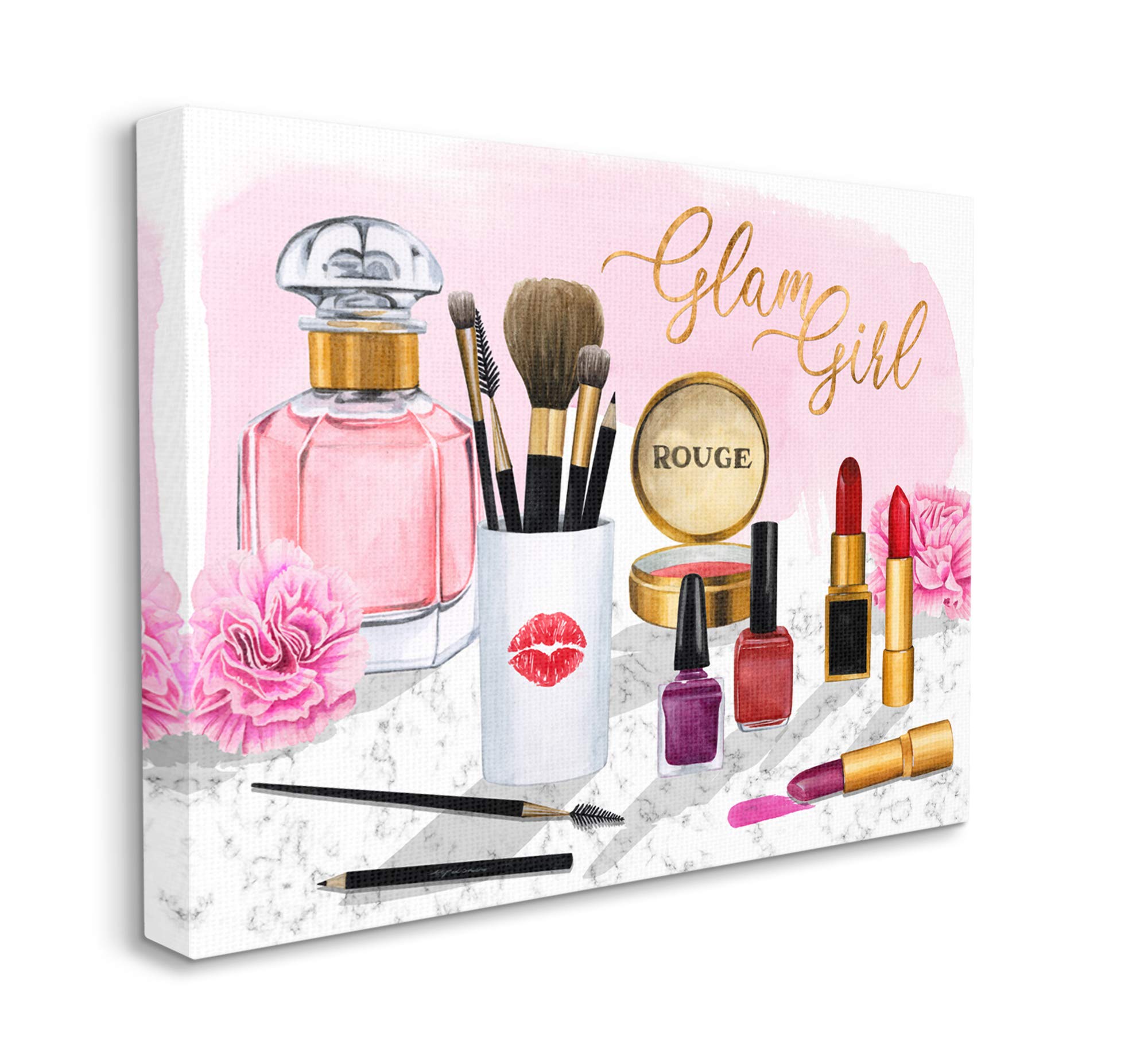 Stupell Industries Glam Girl Phrase Fashion Cosmetic Accessories Wall Art - Grace Popp Design - 36x48 Inch Pink Canvas Painting - Perfect for Bedroom, Bathroom & Salon Decor