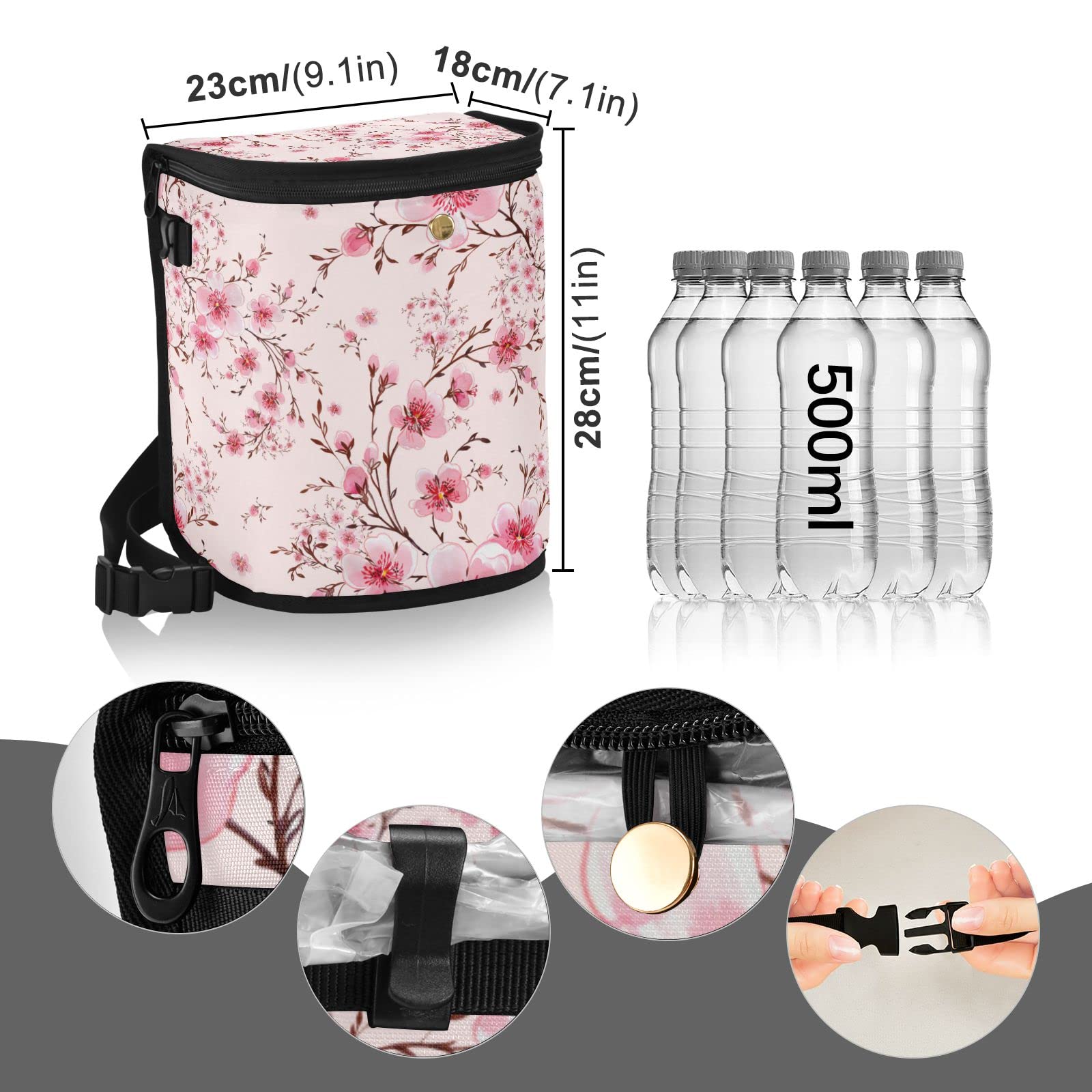 MNSRUU Leak-Proof Car Trash Can with Lid - Pink Cherry Tree Hanging Car Trash Bag Organizer for Front & Back Seat | Perfect for Road Trips, Commuting & Keeping Your Vehicle Clean