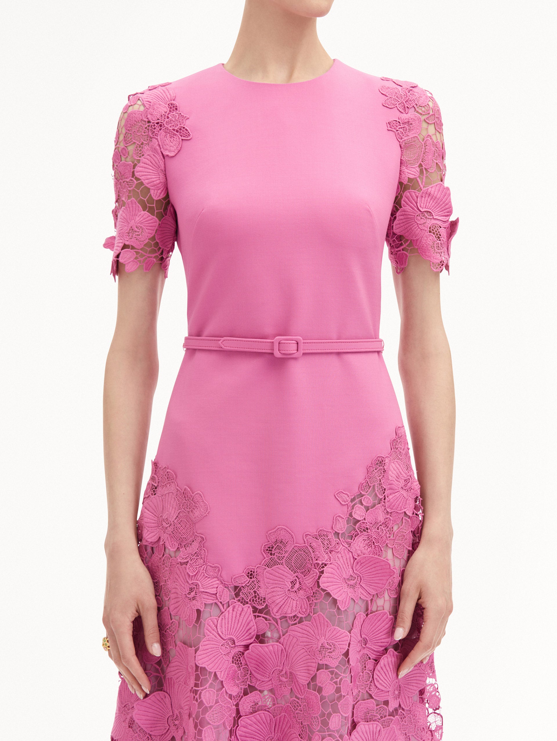 Elegant Orchid Guipure Lace Inset Dress - Floral Embroidery Formal Gown for Weddings, Parties & Special Occasions