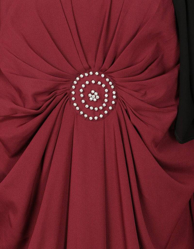 Elegant Arabic Circle Pleated Abaya in Maroon - Modest Islamic Dress for Women - Perfect for Prayer, Eid, and Special Occasions