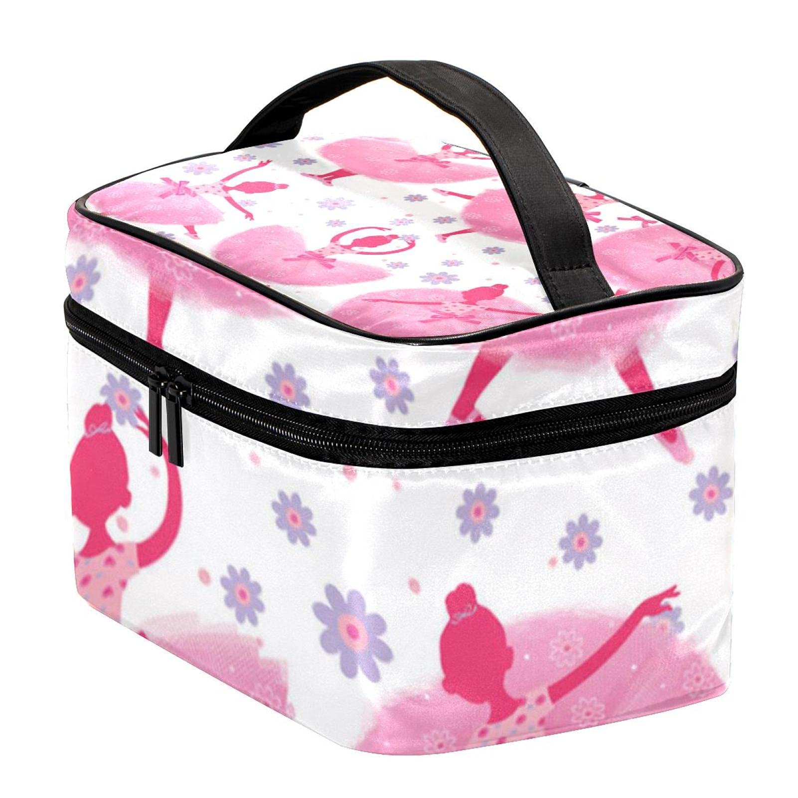 Pink Ballerina Floral Travel Makeup Bag - Large Cosmetic Organizer with Zipper for Women & Girls - Perfect for Travel, Gym, and Daily Essentials Storage