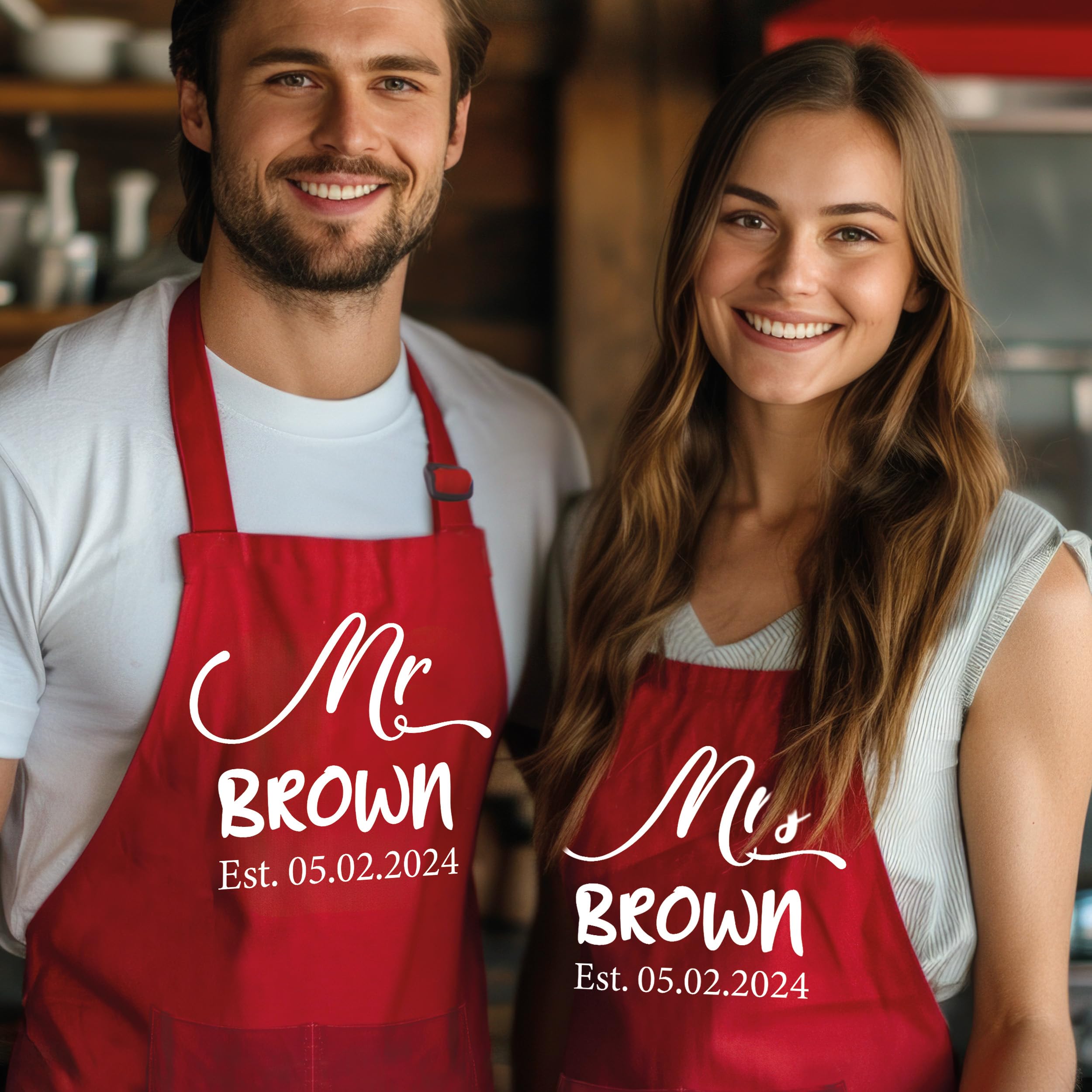 Personalized Mr and Mrs Apron Set - Custom Couple Gifts for Wedding, Anniversary & Bridal Shower - Matching Kitchen Aprons for Newlyweds - Romantic Christmas Gift for Couples - Perfect for Cooking Together & Couple Activities