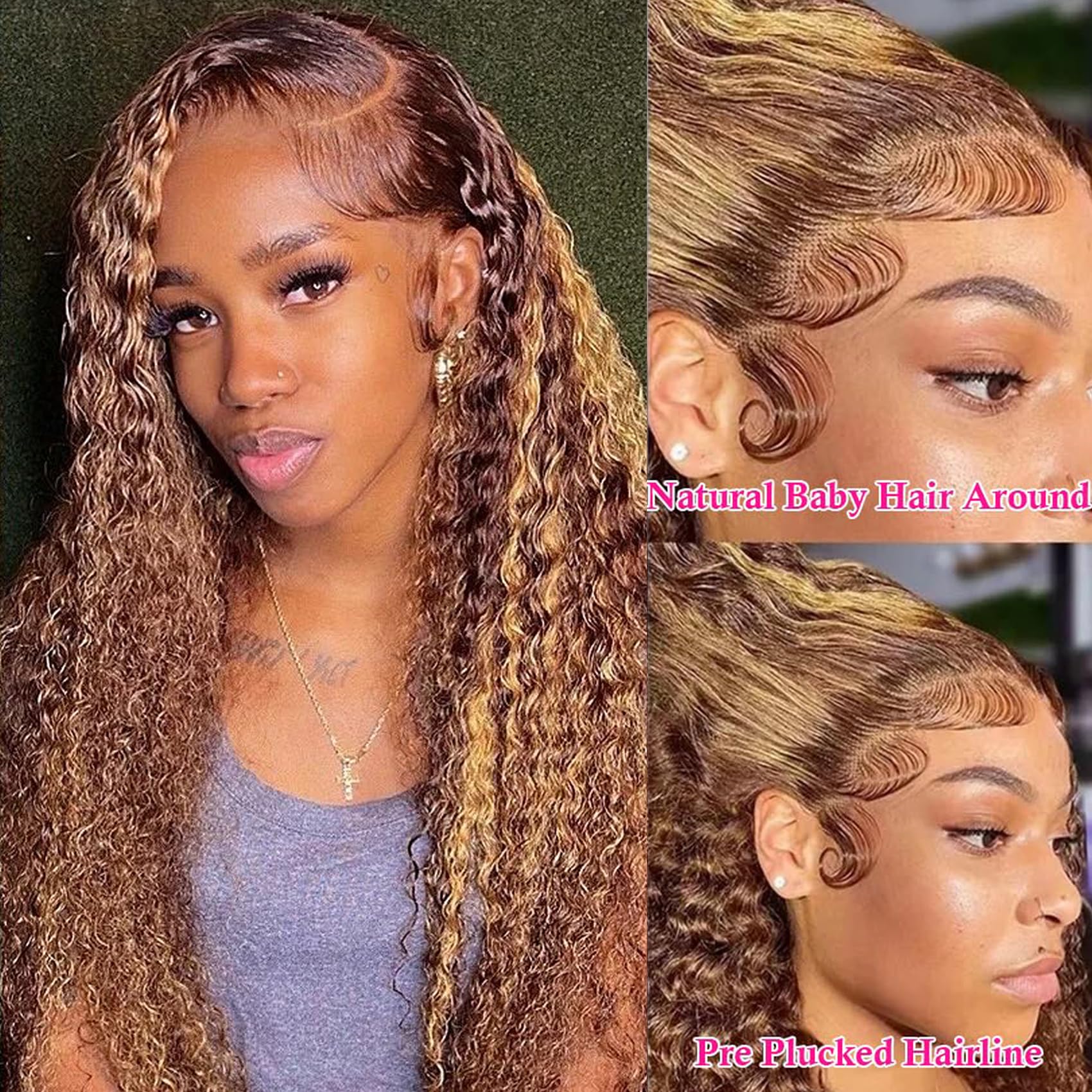 13x6 Glueless Lace Front Wigs Human Hair - 180% Density Wet & Wavy Ombre Highlight Pre-Plucked Wig for Black Women (28 Inch) | Perfect for Daily Wear, Parties & Special Occasions