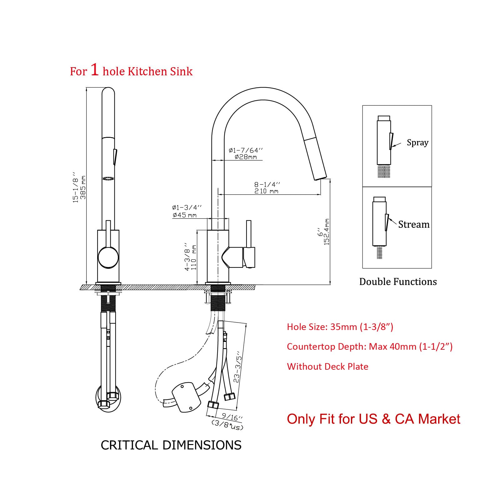 Premium Gold & Black High Arc Kitchen Faucet with Pull Down Sprayer - Stainless Steel Construction, cUPC Ceramic Cartridge - 1 Hole Installation (No Deck Plate) - Perfect for Kitchen Sink & Laundry Sink (Model HV501GB) | Modern Upgrade for Cooking, Dishwashing & Household Cleaning