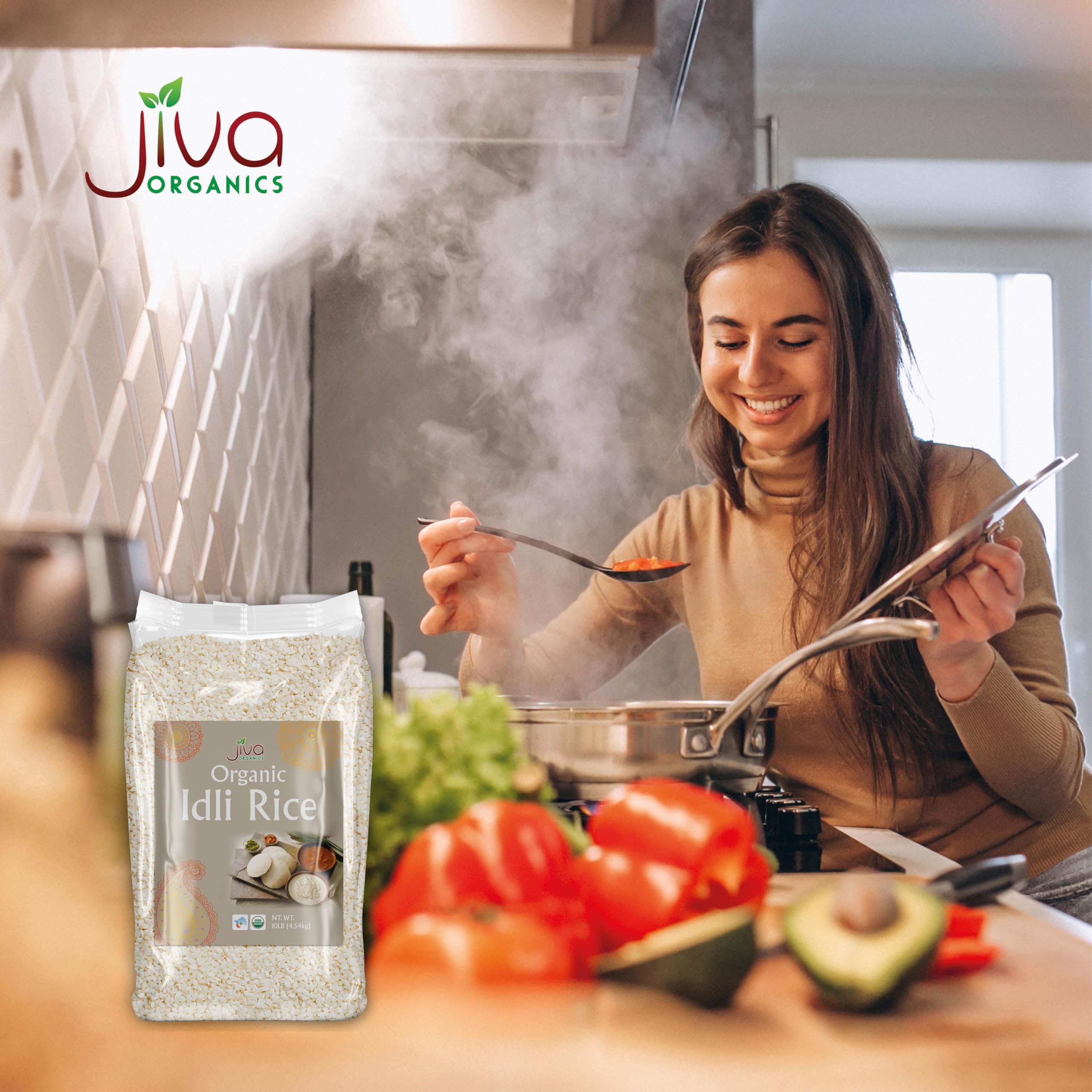 Jiva Organic Idli Rice 10 Pound Bag - Non-GMO, USDA Organic Certified, Vegan, Gluten-Free Short Grain Parboiled Rice - Perfect for Idli, Dosa & South Indian Cooking - Ideal for Breakfast, Lunch & Traditional Indian Meals