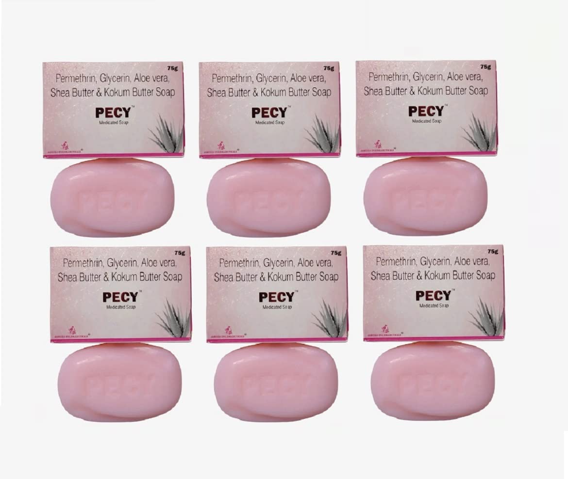 Osheeka Pharmaceuticals Pecy Soap - Permethrin, Cetrimide & Glycerine Antifungal Soap 75gm (Pack of 6) - Treats Ringworm, Scabies & Skin Infections - Ideal for Daily Hygiene & Dermatological Care