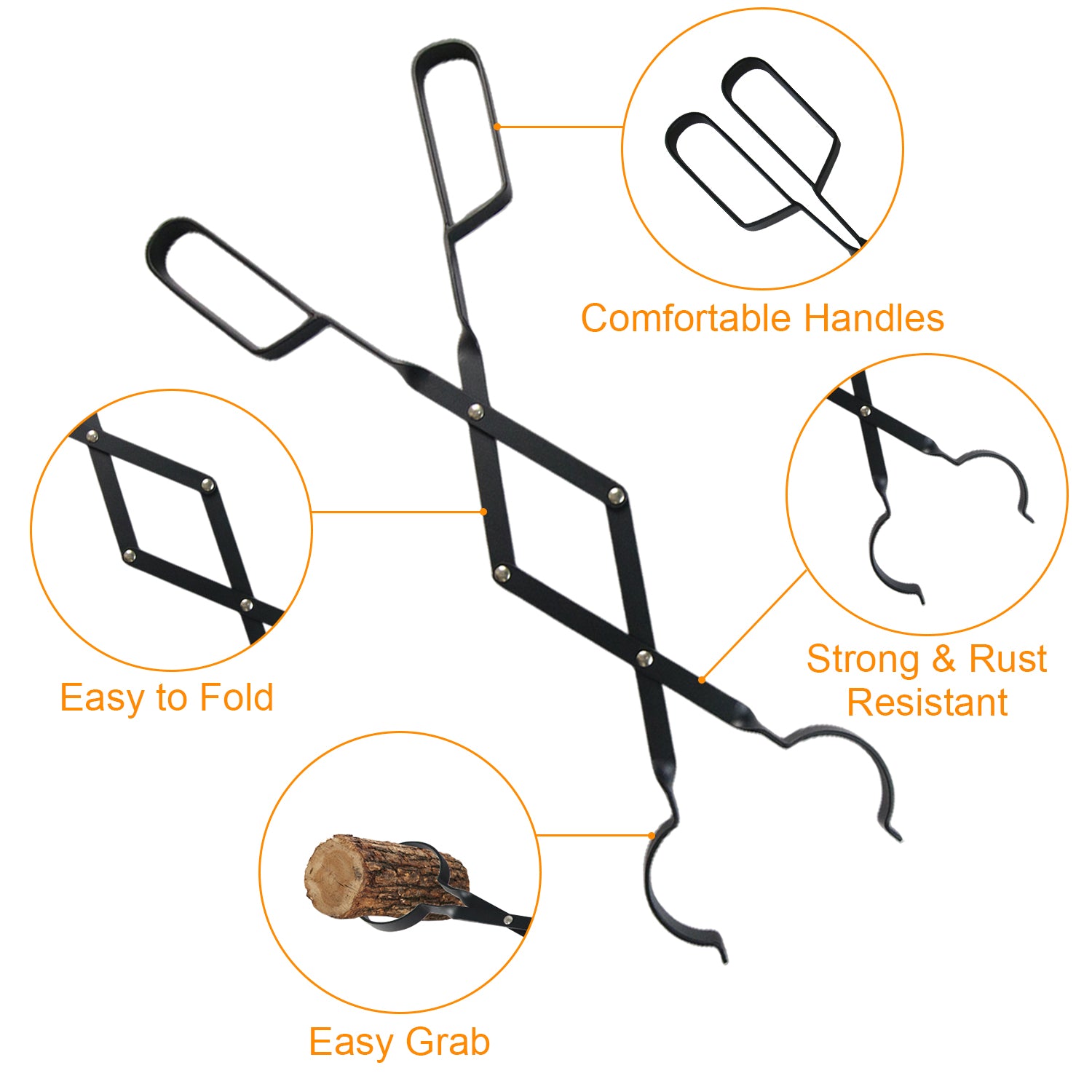 VODA Fireplace Tools Set - Fire Poker & Tongs for Fire Pit, Bonfire, Wood Stove | Durable Steel Fireplace Accessories for Indoor & Outdoor Use
