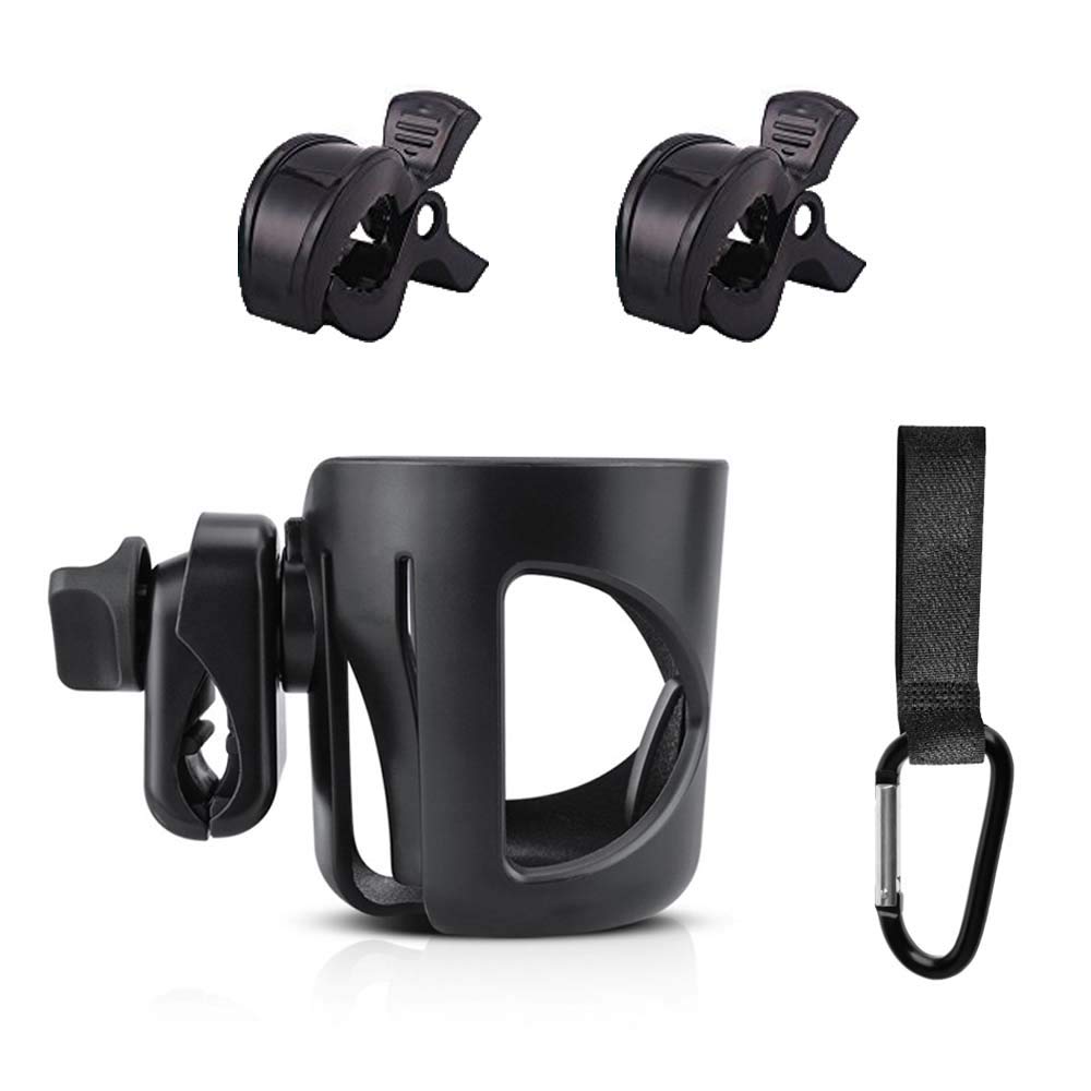 **Yisscen Universal Adjustable Stroller Cup Holder with 2 Clips & 1 Hook - Perfect for Pushchairs, Bikes, Wheelchairs - Ideal for Parents, Commuters & Outdoor Activities**