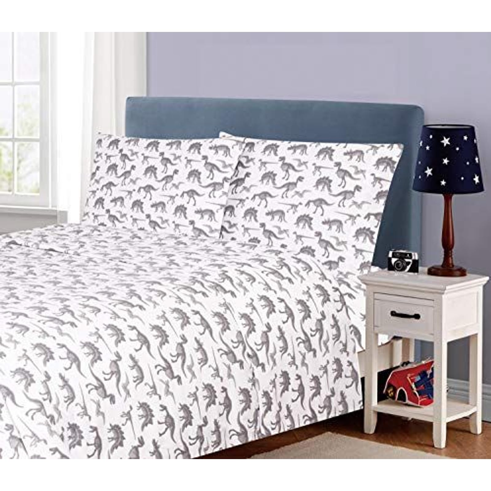 Dinosaur X-ray Bed Sheet Set for Kids - 4 Piece Soft Brushed Microfiber Polyester (1 Flat Sheet, 1 Fitted Sheet, 2 Pillowcases) - Durable & Comfortable Boys Bedding - Perfect for Kids' Rooms, Sleepovers & Dinosaur Themed Decor