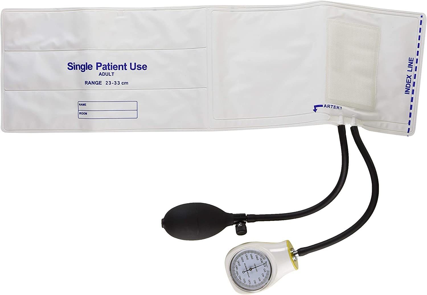MABIS Disposable Manual Blood Pressure Cuff - Single Use Adult Arm Cuff, White (5-Pack) - Ideal for Clinics, Hospitals & Home Health Monitoring