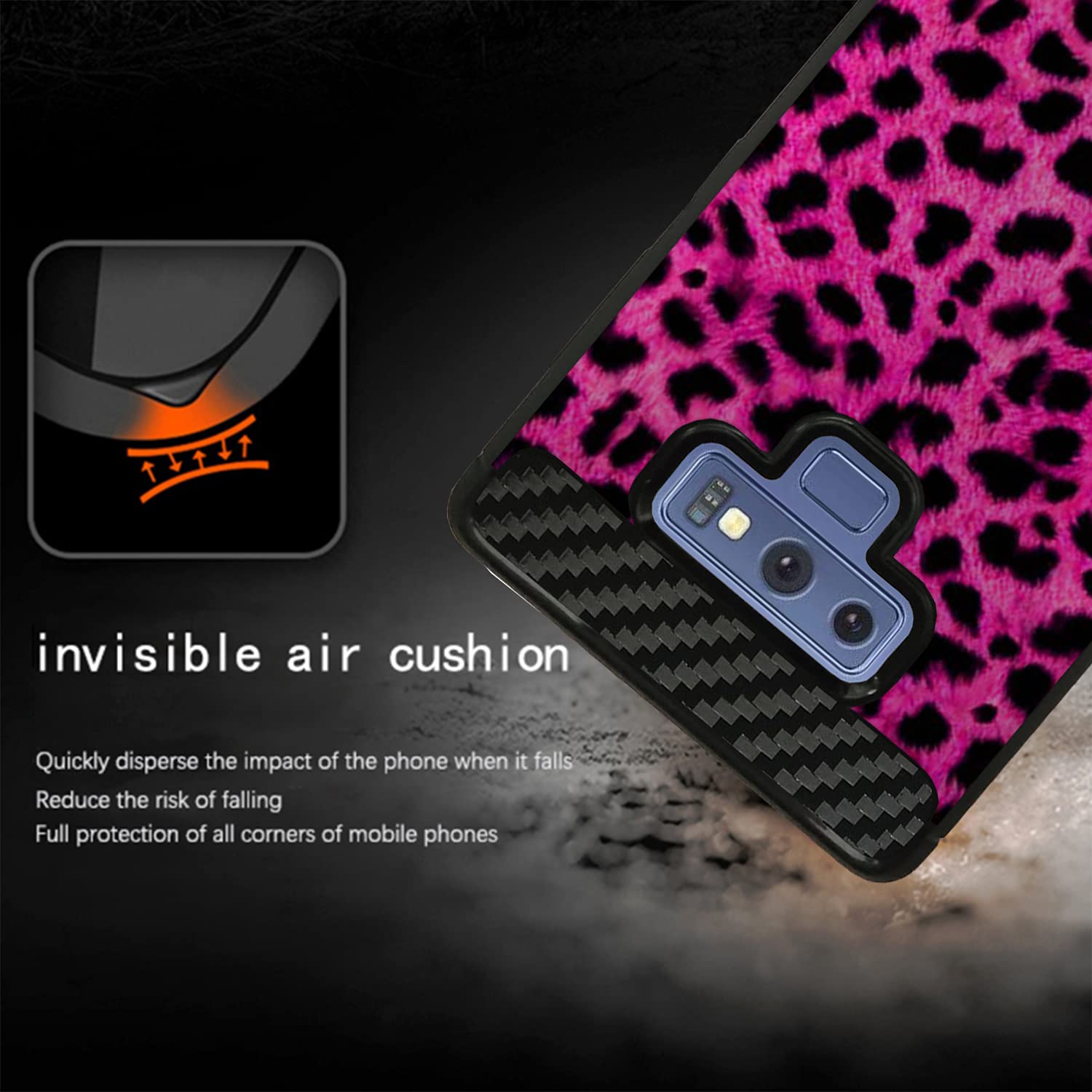 Samsung Galaxy Note 9 Case - Slim Carbon Flex Protective Cover with Rubberized Exterior | Shockproof & Scratch Resistant | Pink Leopard Design | Perfect for Everyday Use, Work & Travel