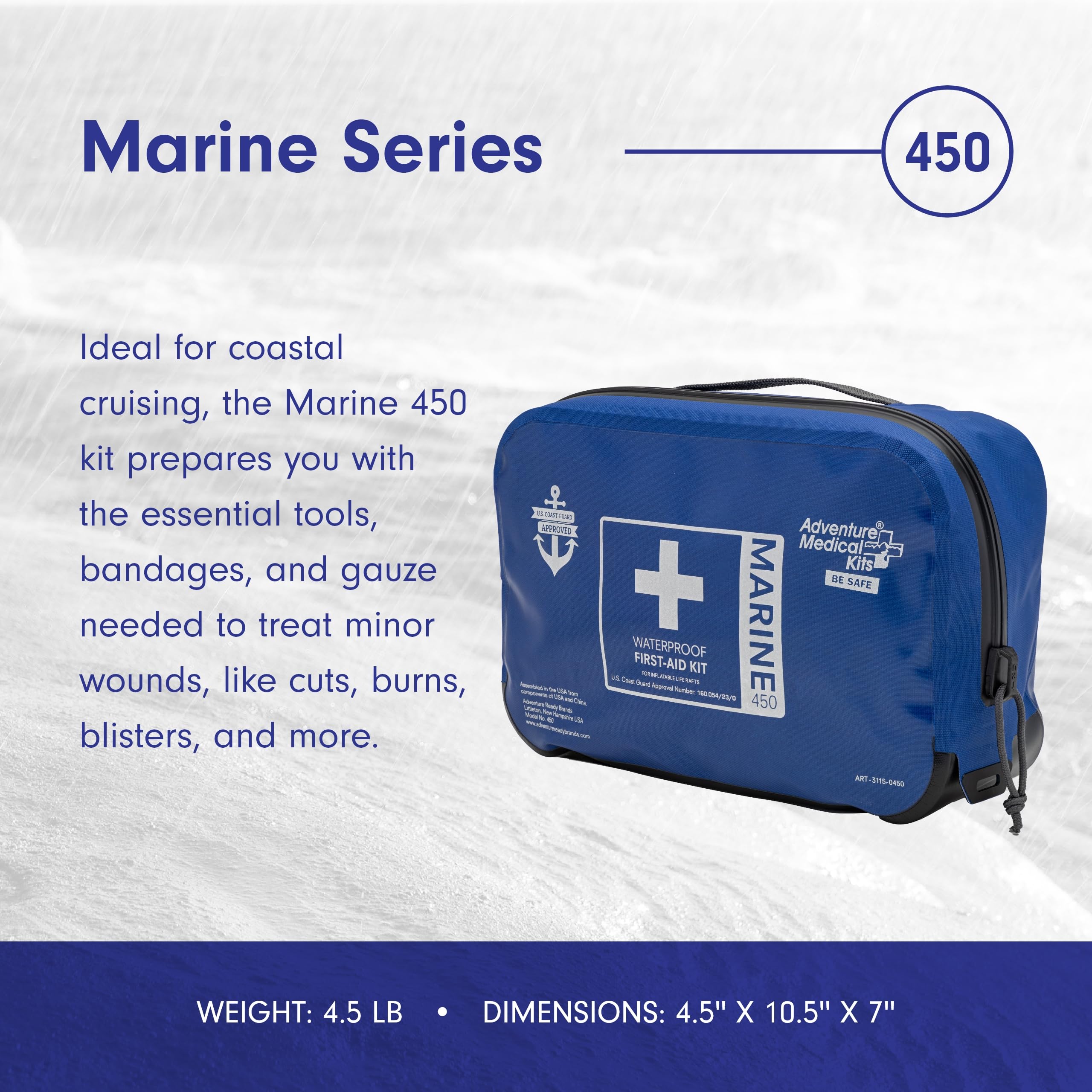 Adventure Medical Kits Marine Series First Aid Kit for Boats - 450 Pieces Emergency Medical Supplies for 6 People (6 Hours Care) | Includes Bandages, Medicines, Guide Book | Perfect for Sailing, Fishing & Water Sports Safety
