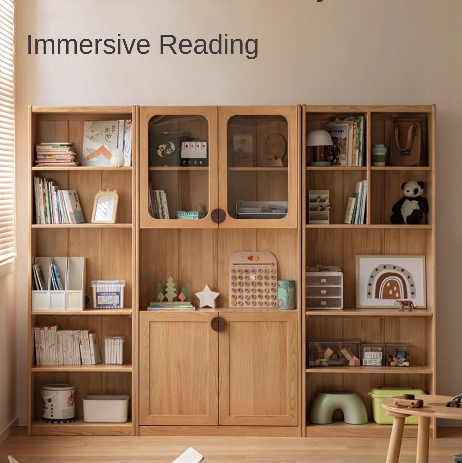 Solid Oak Wood Kids Bookshelf - Sturdy & Safe Book Storage for Toddlers & Children - Perfect for Bedroom, Nursery, or Playroom Organization