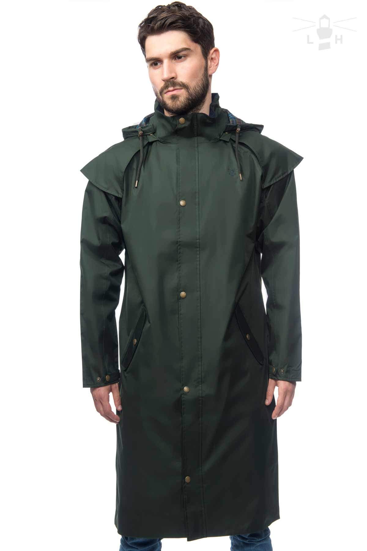 **Men's Waterproof Raincoat with Removable Hood - LightHouse Stockman Warm Windproof Long Lined Outdoor Jacket for Hiking, Camping & Rainy Weather**