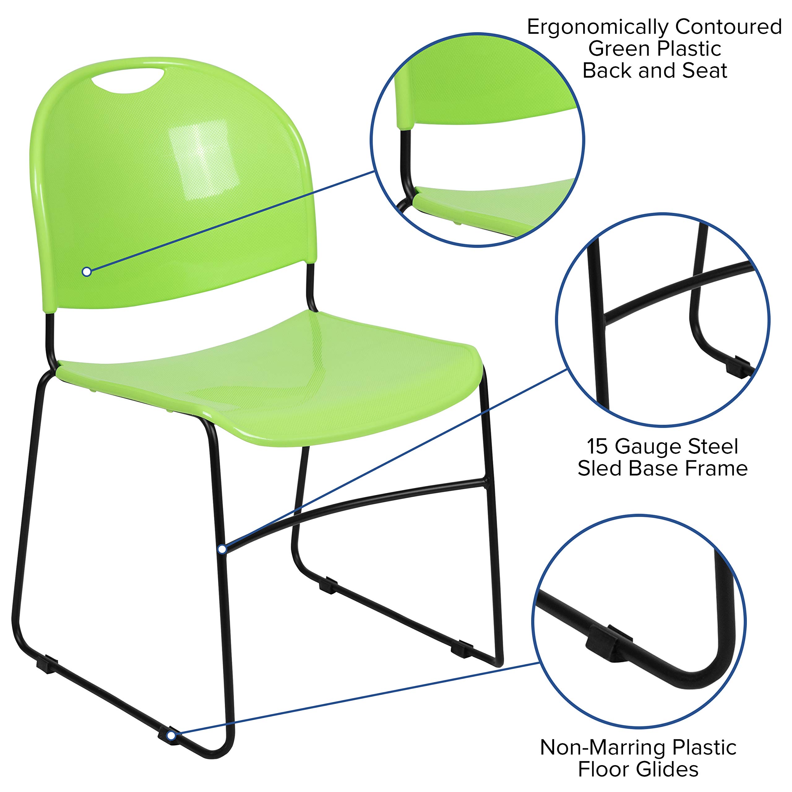 Emma & Oliver Green Ultra-Compact Stackable School Chair - Ergonomic Office Guest & Student Chair for Classrooms, Study Rooms & Small Spaces