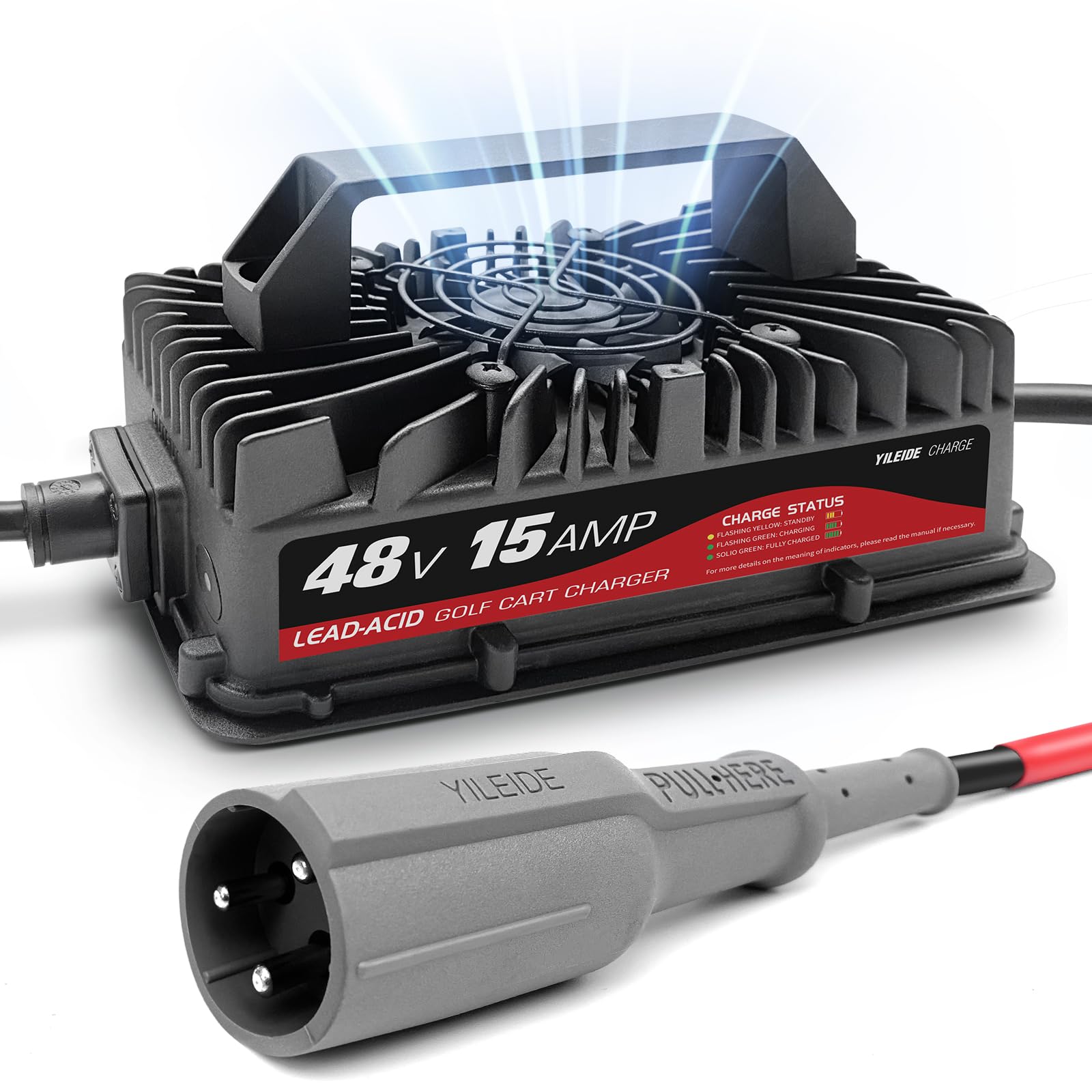 48V 15 AMP Golf Cart Charger for Club Car with 3-Pin Round Plug - Lead Acid Battery Charger for Golf Carts, Electric Vehicles & Utility Carts - Perfect for Home, Golf Course & RV Use