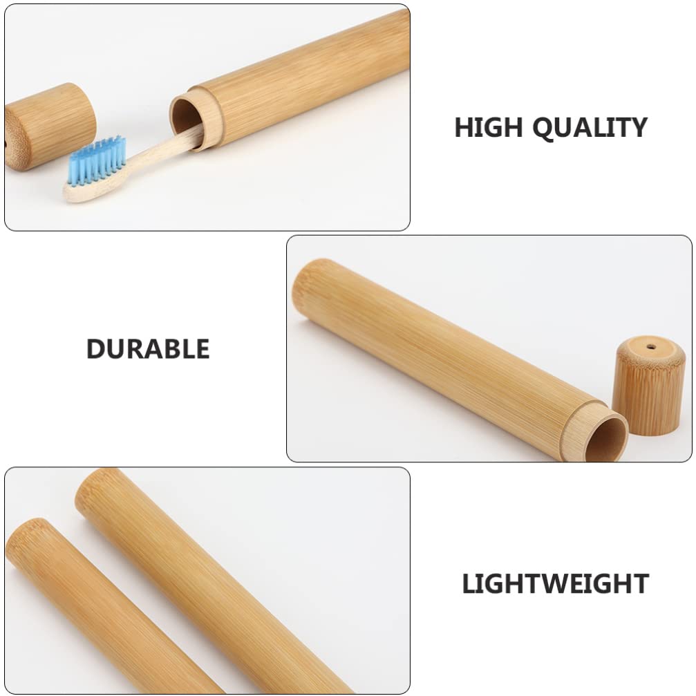 2-Pack Eco-Friendly Bamboo Toothbrush Holder & Travel Case - Bathroom Storage Organizer for Toothbrushes, Pens & Essentials - Perfect for Home, Travel & Minimalist Lifestyle