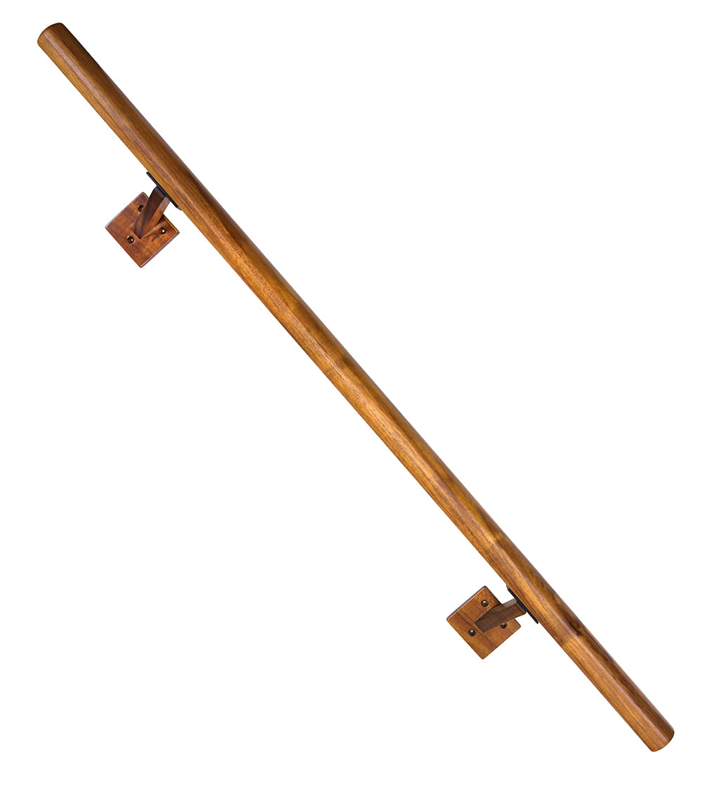 4' Solid Koa Wood Handrail with Wall Mounts - Premium Hawaiian Hardwood Stair Railing for Indoor/Outdoor Stairs, Deck, and Balcony Safety