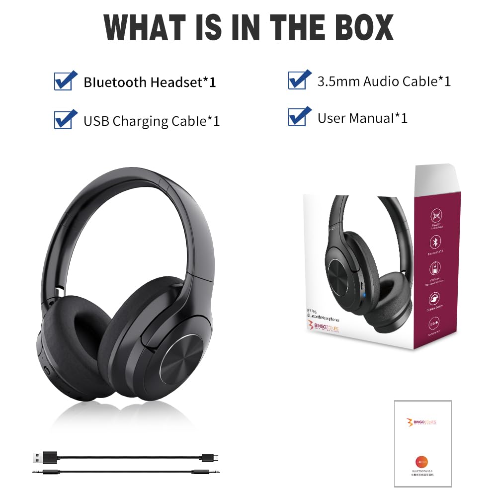 B7 Pro Wireless Bluetooth Over-Ear Headphones - 65 Hours Playtime, HiFi Stereo, Deep Bass, Built-in Mic, Foldable Design, Lightweight Memory Foam Earmuffs - Perfect for Phone Calls, Music, TV & Travel (Black)