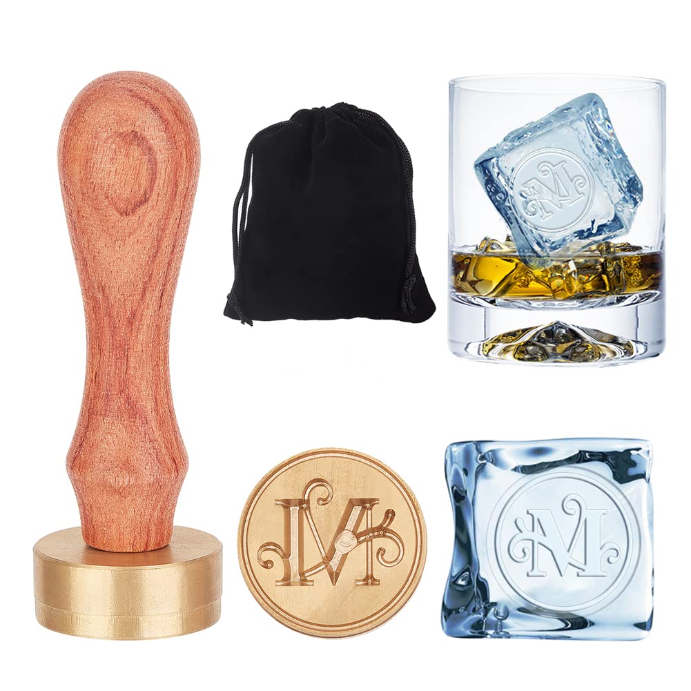 OLYCRAFT 1.2 Inch Letter M Ice Cube Stamp - Brass Head & Wood Handle for Cocktail Whisky Ice Branding - DIY Ice Cube Maker for Home Bars, Parties & Crafting - Perfect for Cocktails, Whiskey, Beverages & Creative Ice Designs