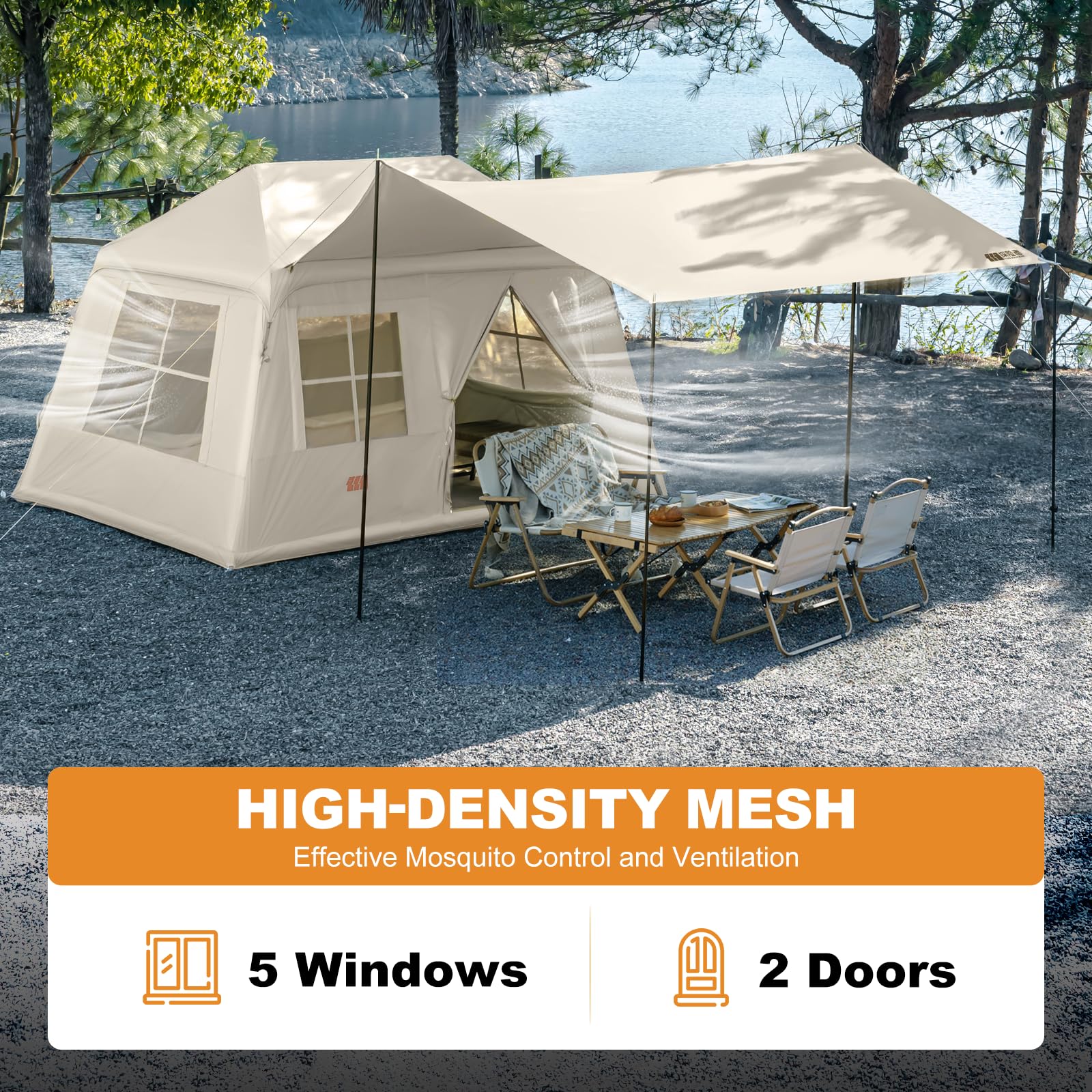 Inflatable Camping Tent for 3-4 Person - Easy Setup 4 Season Waterproof Windproof Air Tent with Hand Pump & Canopy | Perfect for Outdoor Glamping, Family Camping Trips & Backyard Adventures