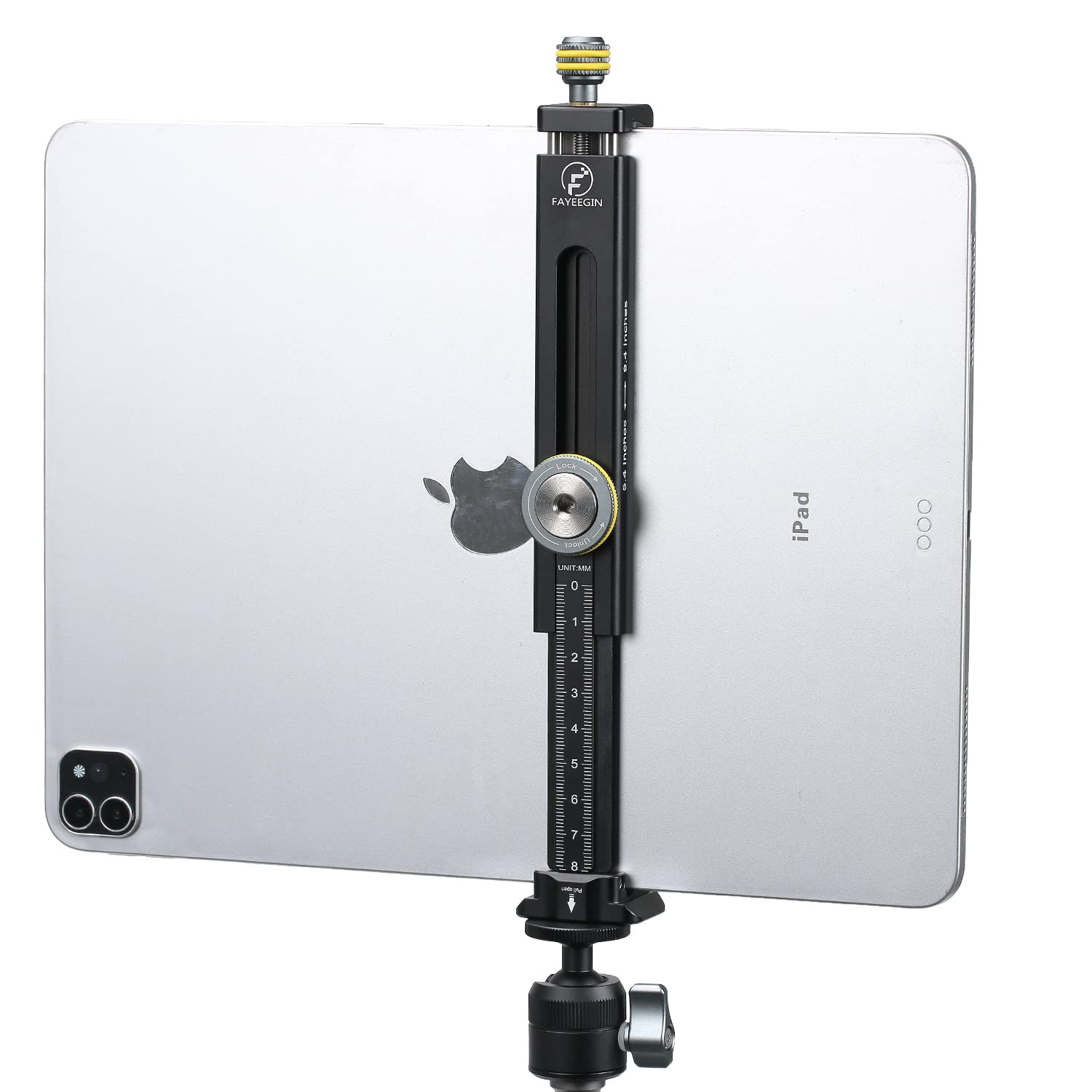 FAYEEGIN 360° Rotatable Metal iPad Tripod Mount with Ball Head - Universal Tablet Holder Bracket for iPad 4/Mini/Air/Pro & Surface Pro - Includes 1/4