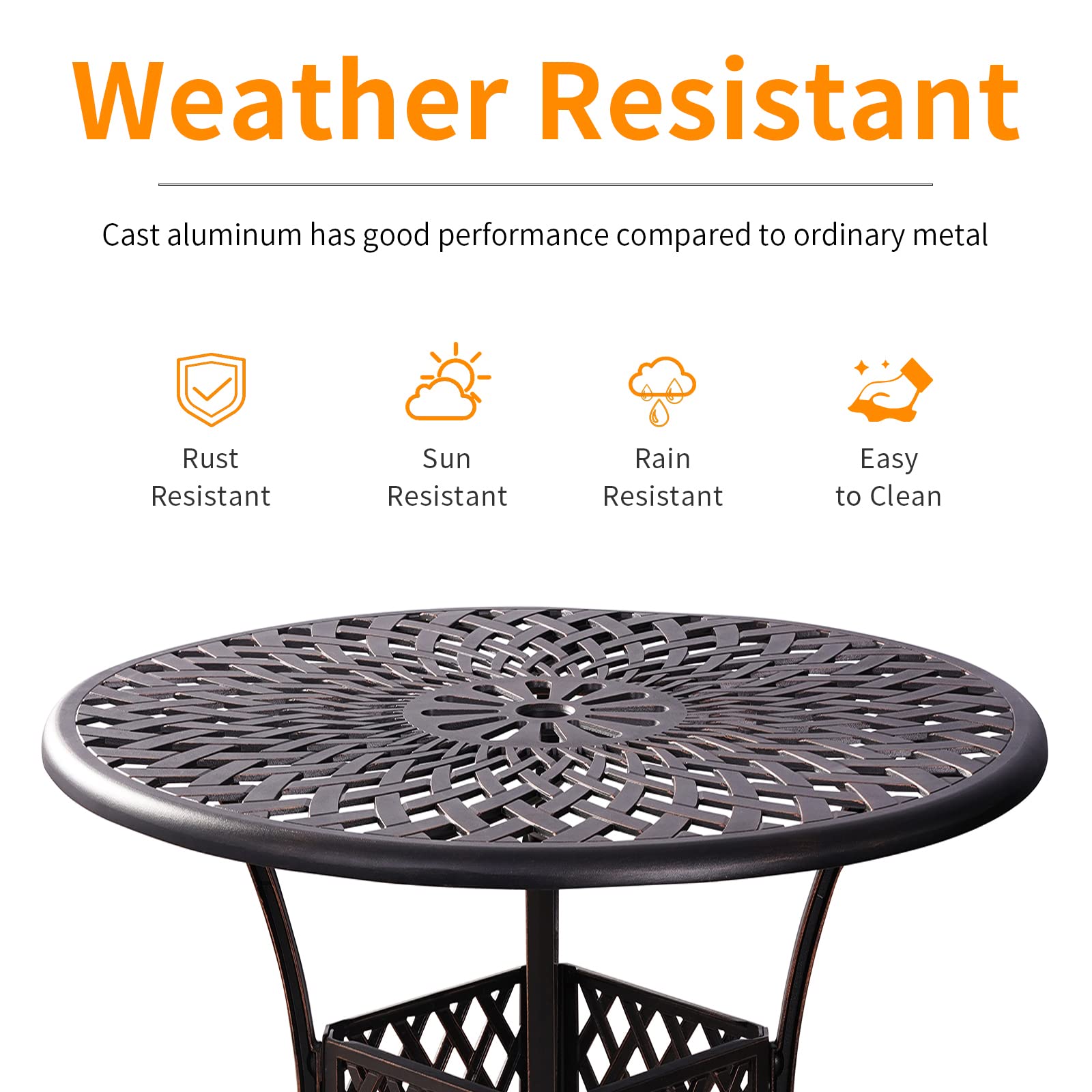42 Inch Round Patio Table with Umbrella Hole - Durable Cast Aluminum Outdoor Dining Table for Backyard, Deck, Garden - Bronze Finish | Perfect for Outdoor Entertaining, Family Gatherings & Al Fresco Dining
