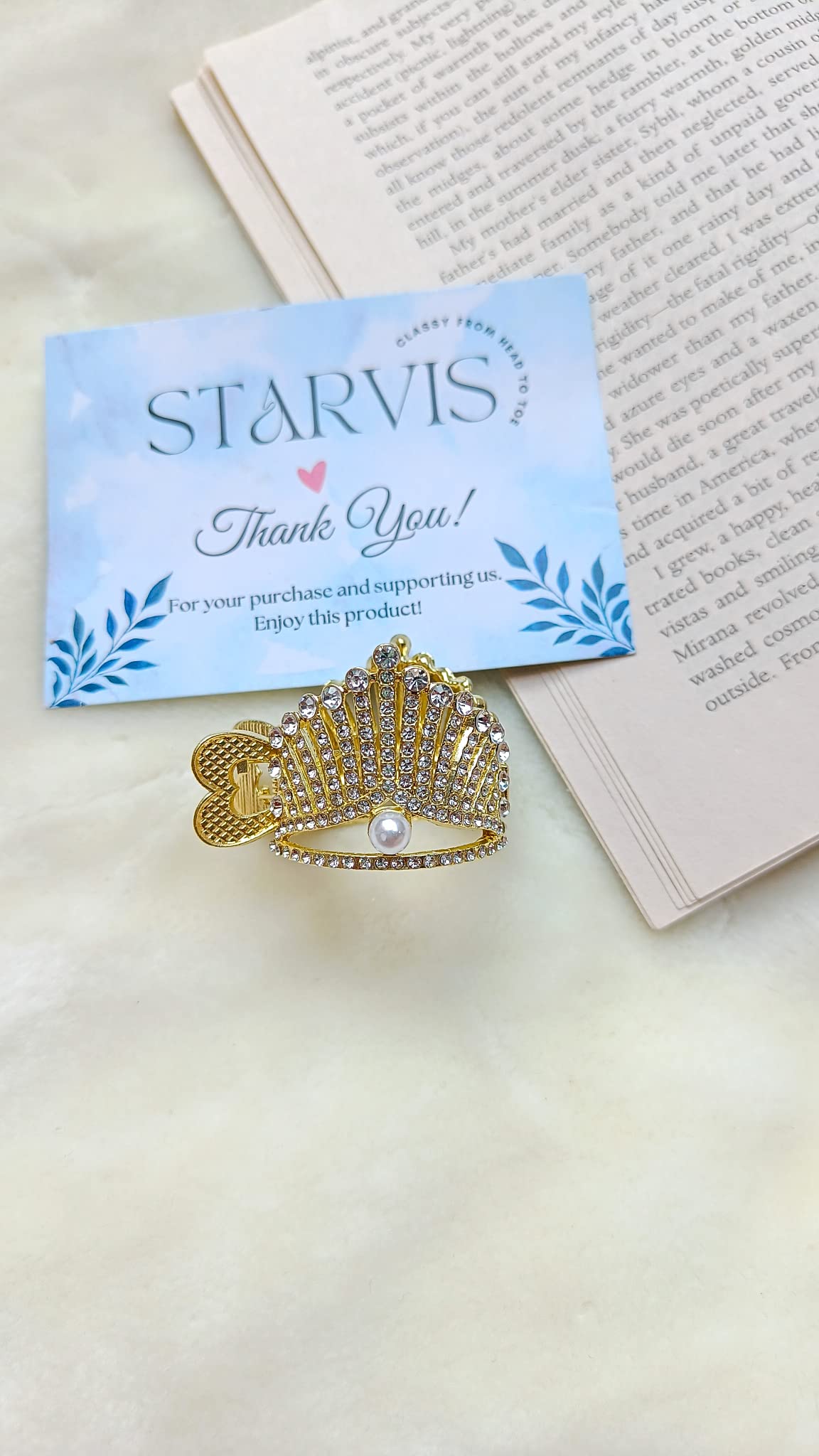 Sparkling Starvis Pearl Hair Clip with Rhinestones - Elegant Crown-Shaped Hair Accessory for Women & Girls - Perfect for Weddings, Parties, and Special Occasions
